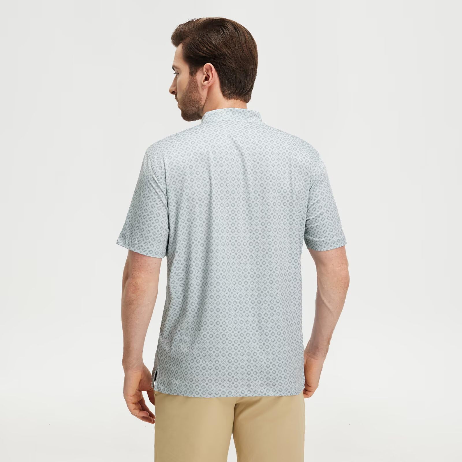 M MAELREG Golf Shirts for Men Collarless Performance Dry Fit Stretch Henley Casual Printed Mens Polo Shirts Short Sleeve