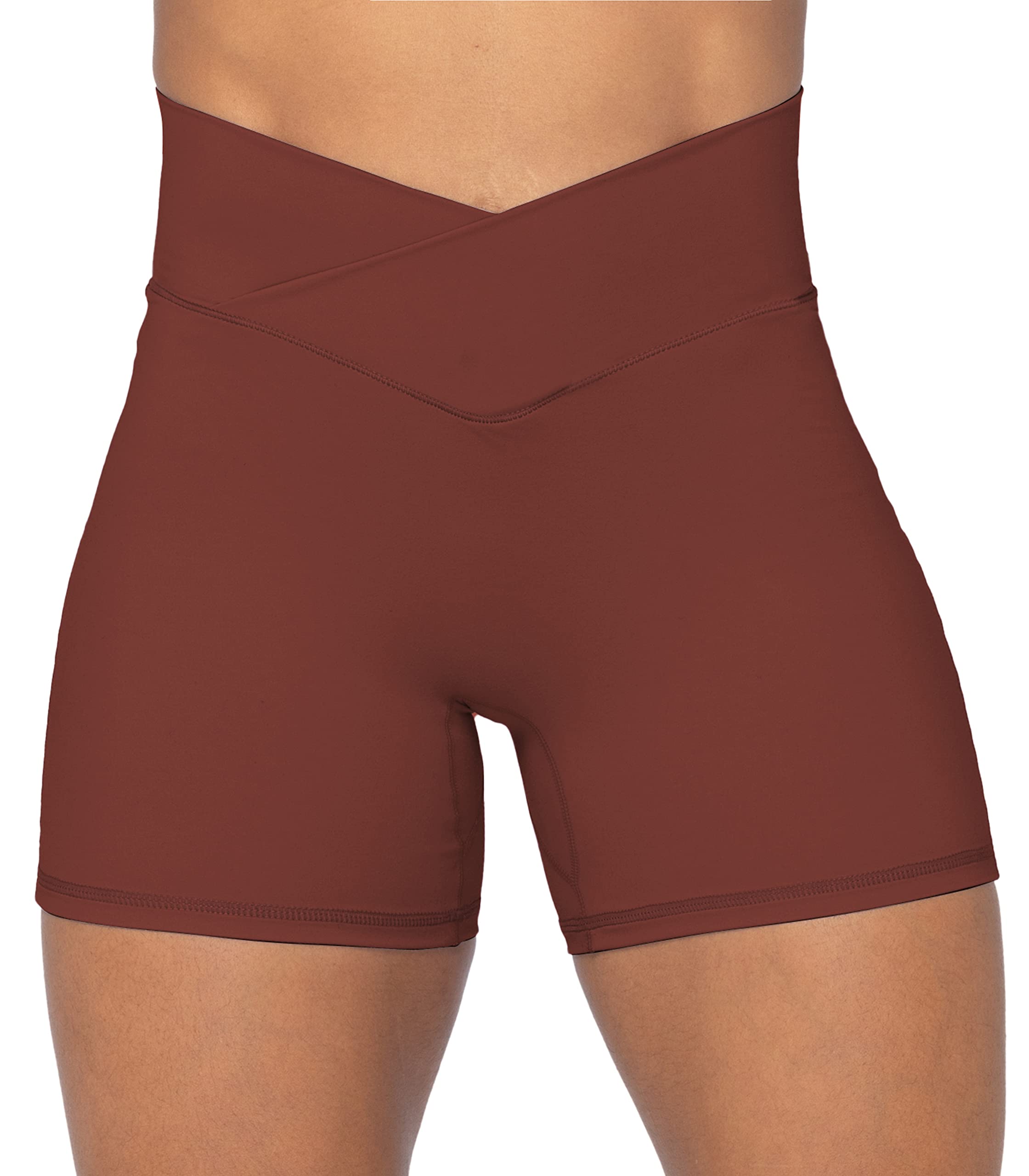 Sunzel Crossover Biker Shorts for Women, No Front Seam V High Waist Yoga Workout Gym Shorts with Tummy Control | 4 Or 6-Inch Inseam, High Waisted, Tummy Control, Crossover Waist, Buttery Soft, No Front Seam, Squat Proof, Compression