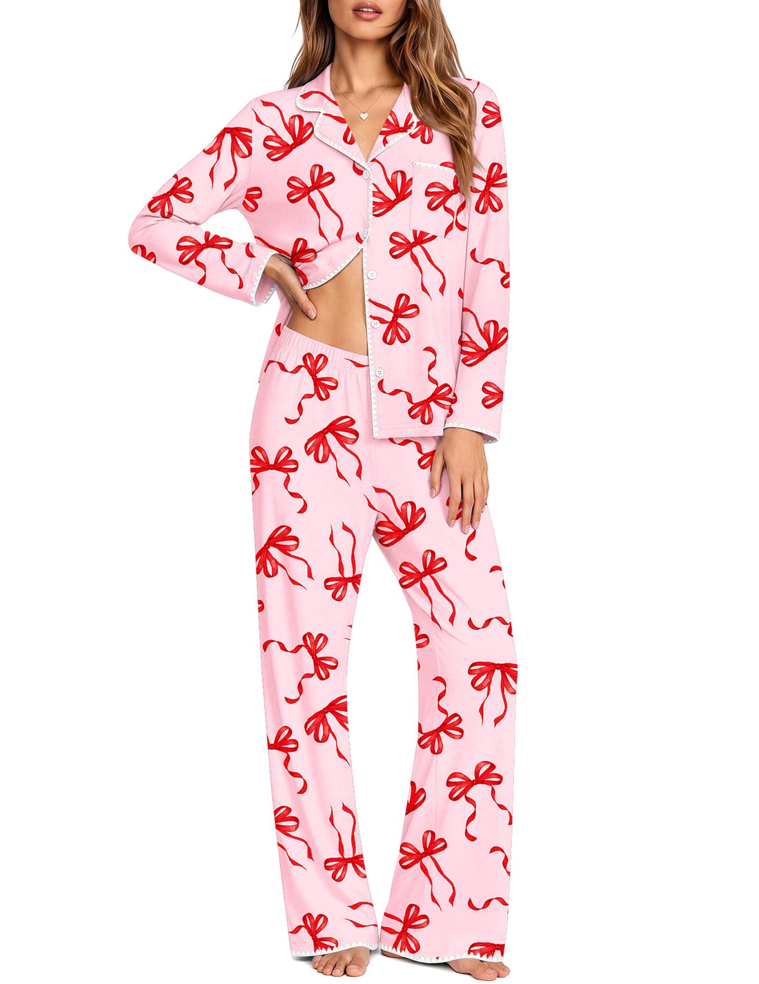 Ekouaer Pajamas for Women Set Long Sleeve Lounge Set Soft Button Down Pjs
