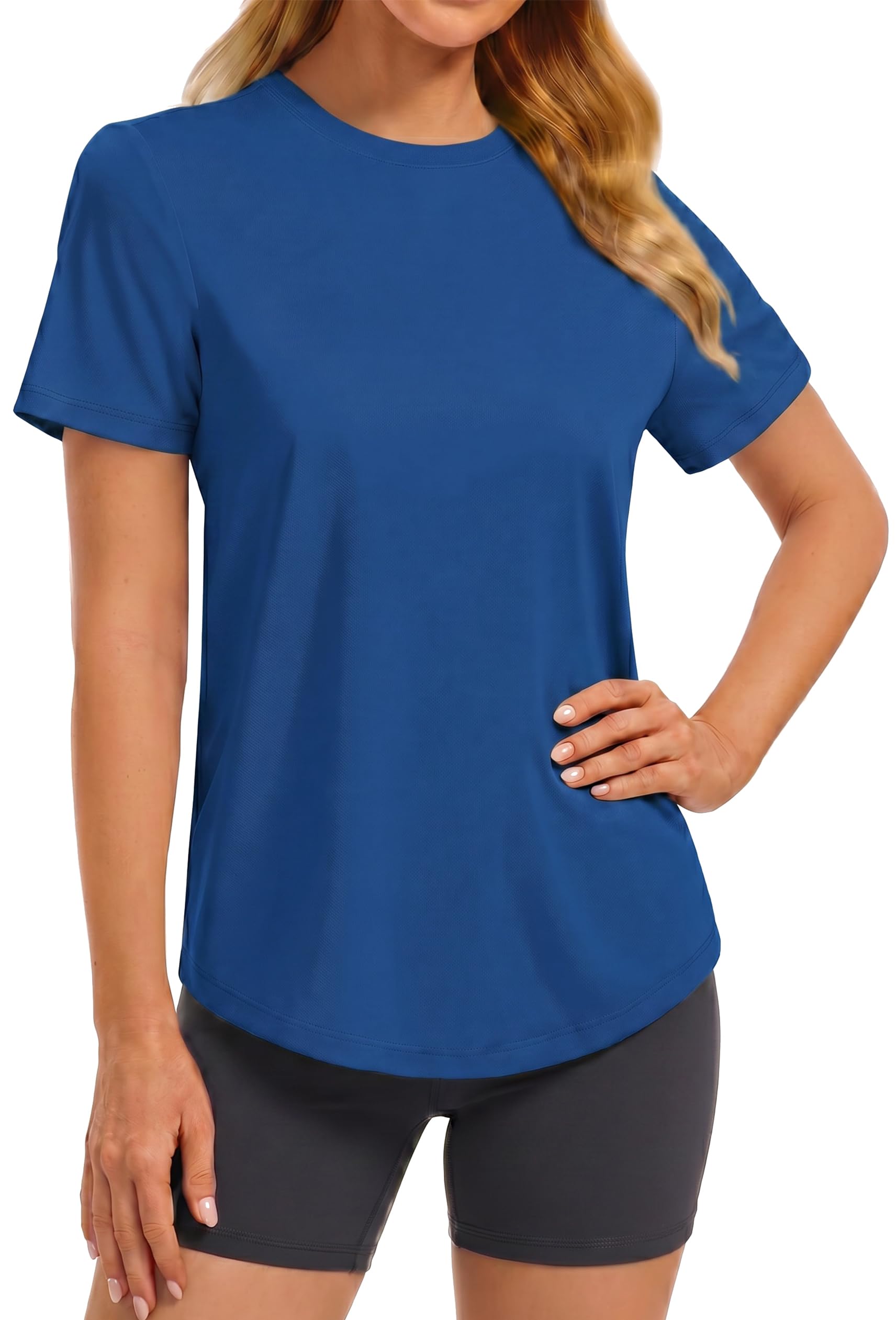 PINSPARK Soft Workout Tops for Women UPF 50+ Sun Protection Shirt Quick Dry Athletic Running Hiking Travel Basic Tee Shirts