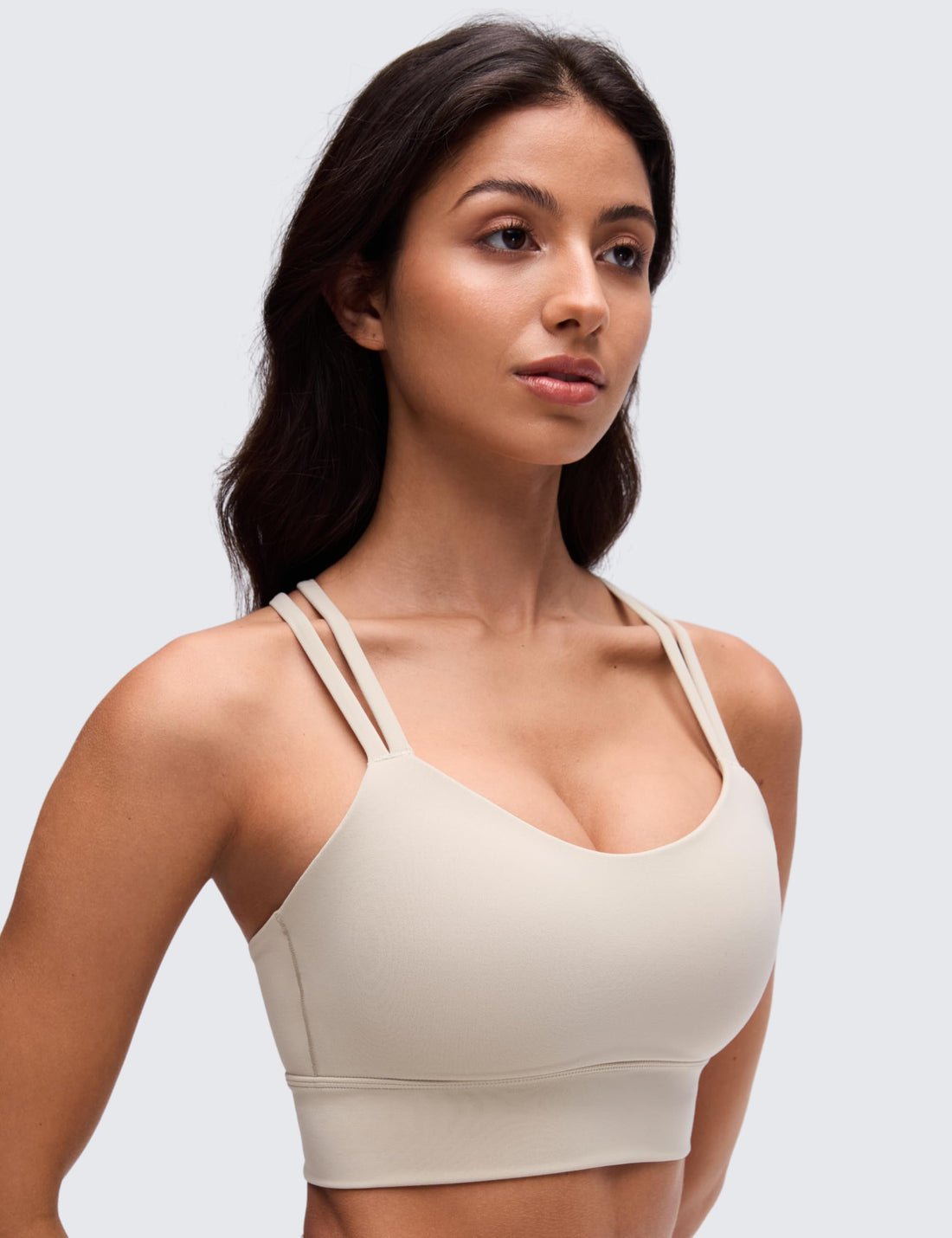 CRZ YOGA Softness Mold Butterluxe Sports Bras | Molded Cup, Light Support, Yoga, Extremely Soft, Longline, Strappy Back, Scoop Neck, for Women