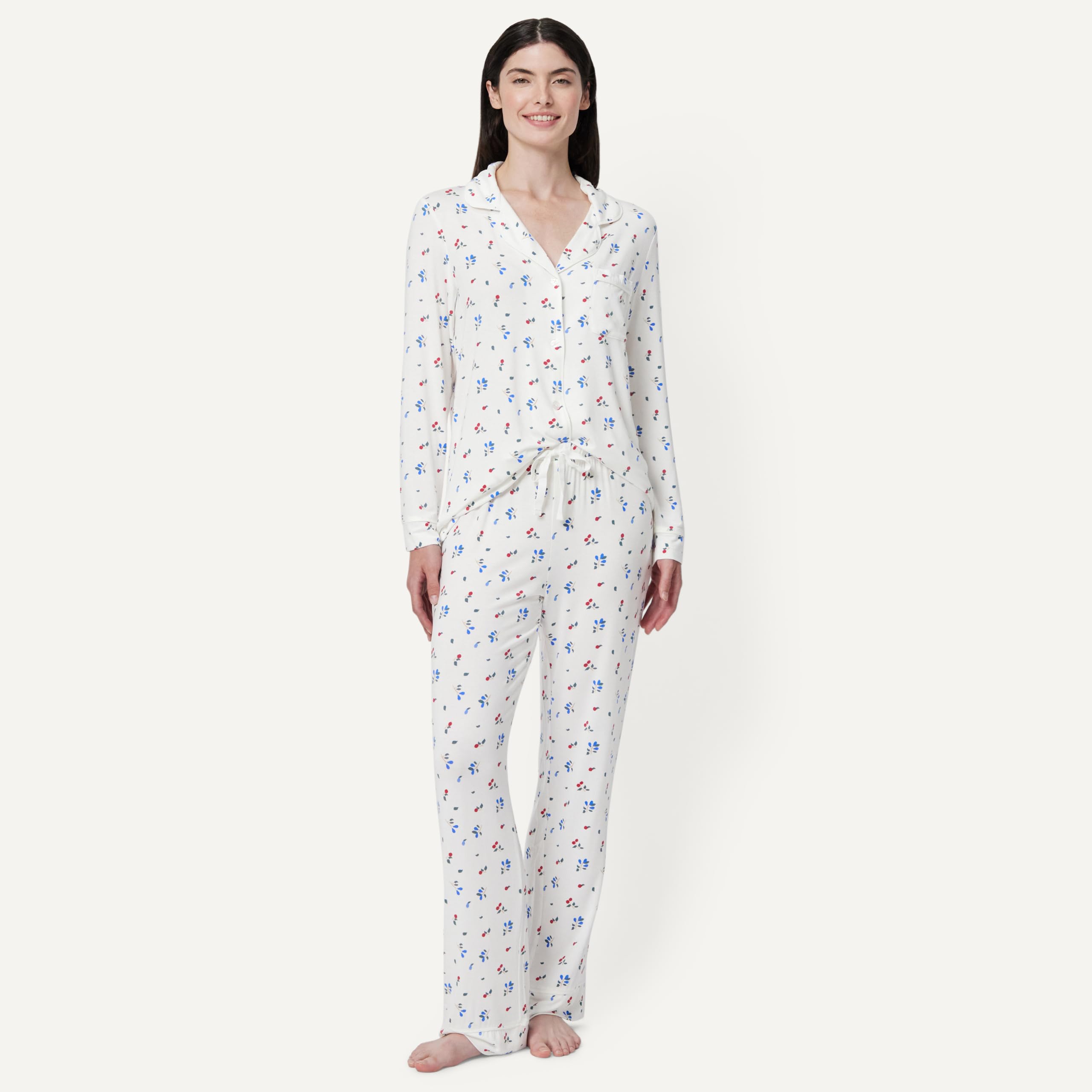 Amazon Essentials x Sofia Grainge Women's Stretch Modal Long-Sleeve Button-Front Top and Full-Length Bottom Pajama Set