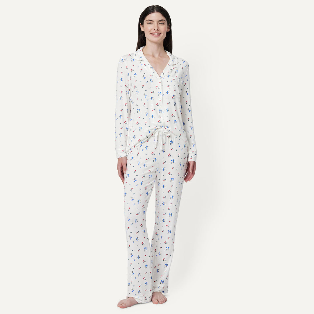 Amazon Essentials x Sofia Grainge Women's Stretch Modal Long-Sleeve Button-Front Top and Full-Length Bottom Pajama Set