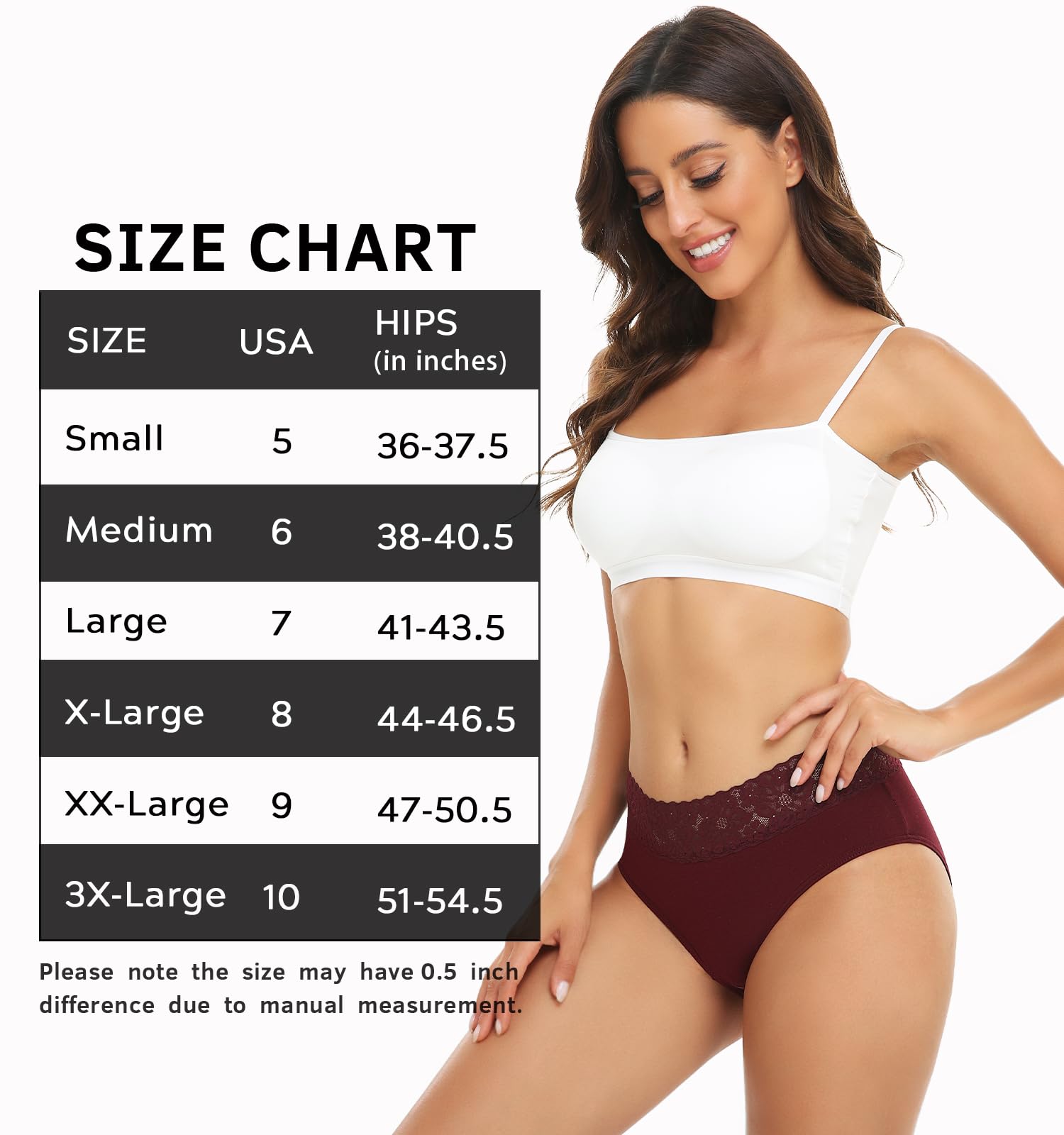 RHYFF Womens Underwear Cotton Bikini Panties Lace Soft Hipster Panty Ladies Stretch Full Briefs 5 Pack