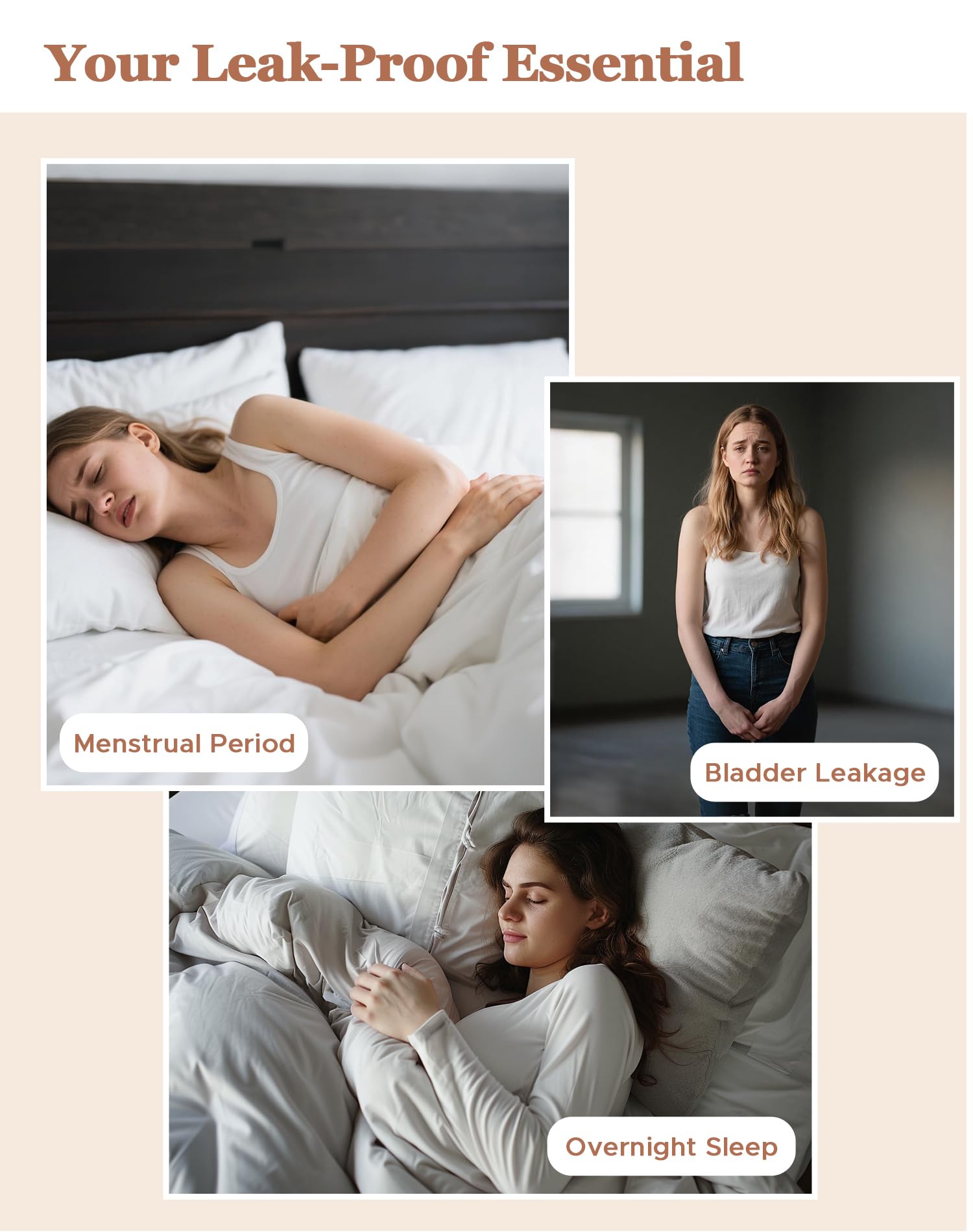 INNERSY Period Underwear for Women Teens Leak-Proof Menstrual Cotton Protective Hipster Panties 3-Pack