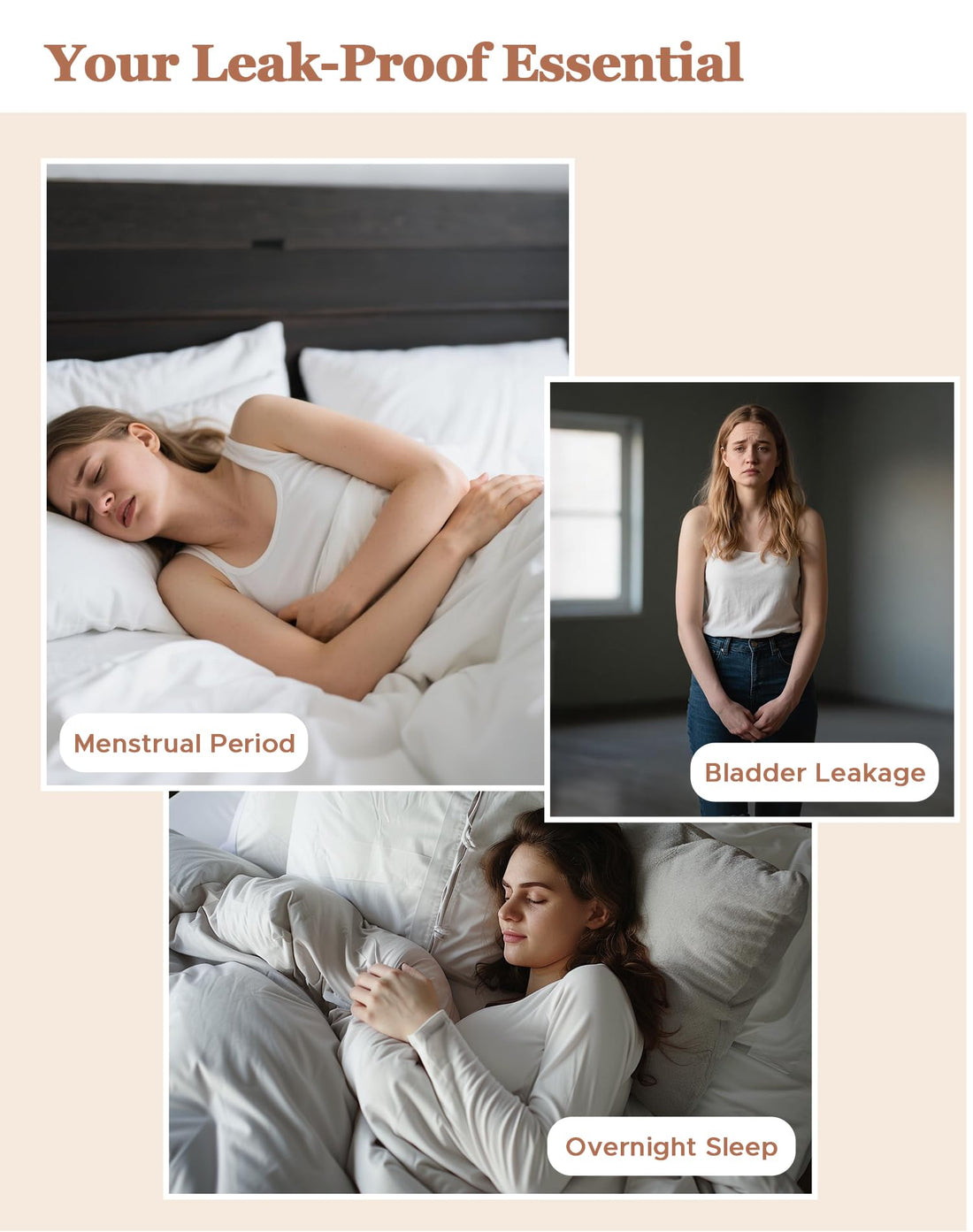 INNERSY Period Underwear for Women Teens Leak-Proof Menstrual Cotton Protective Hipster Panties 3-Pack