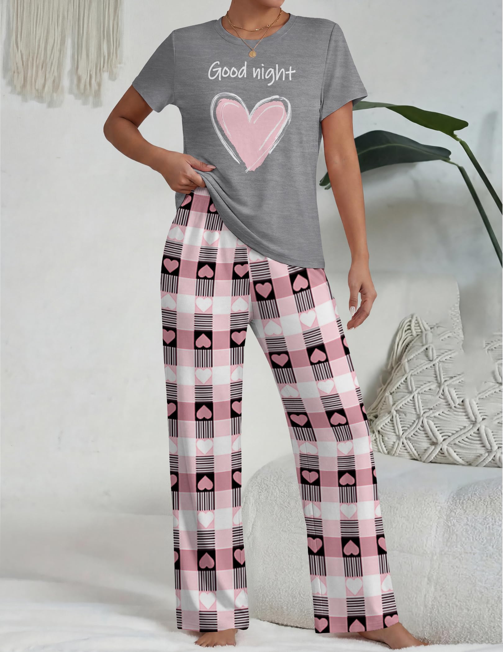 Ekouaer Pajama Set for Women 2 Piece Pjs Short Sleeve Top and Printed Pants