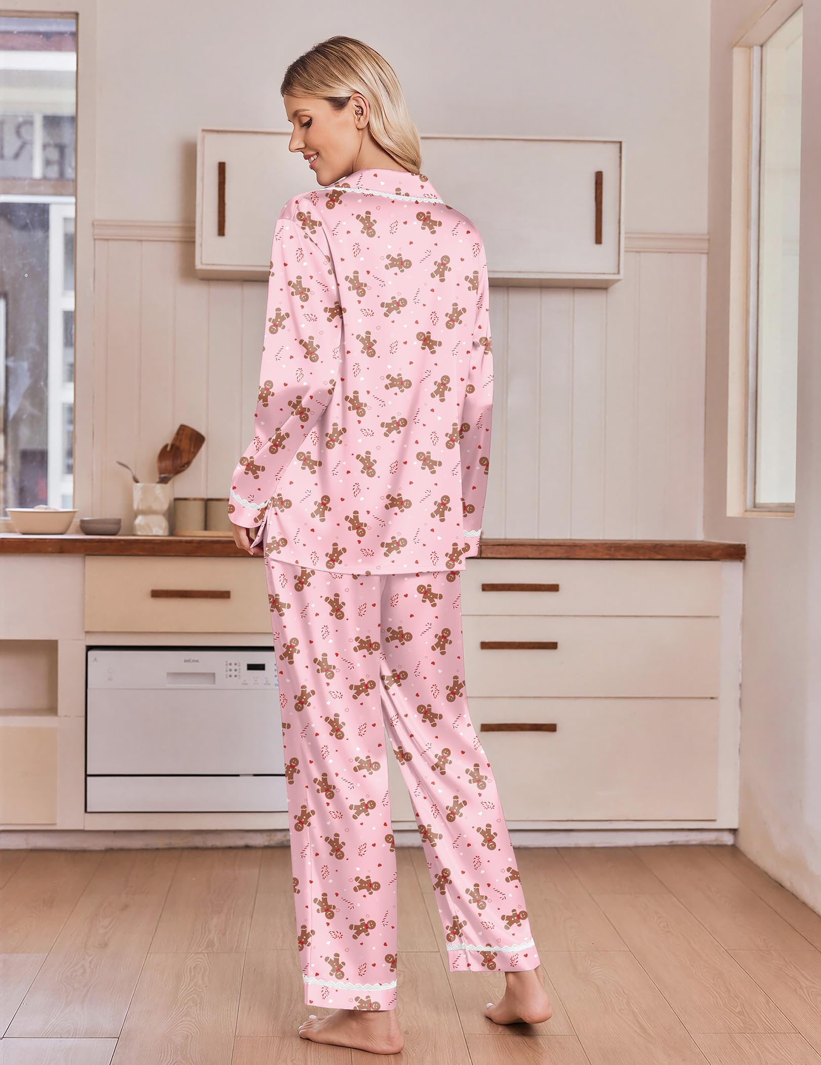 Ekouaer Satin Pajamas for Women Set 2 Piece Silk Pjs Long Sleeve Lounge Set