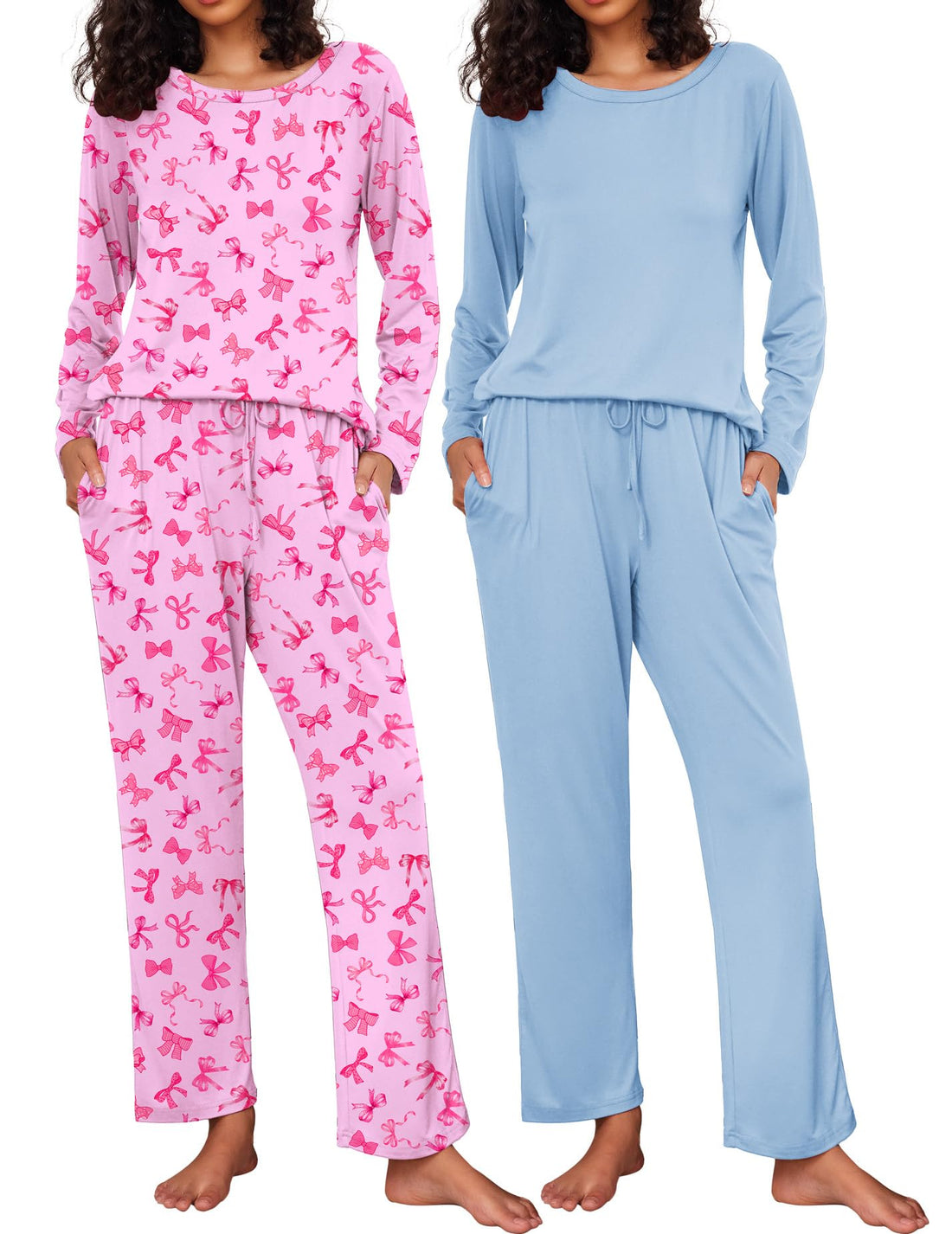 Ekouaer Women's 2 Pack Pajama Sets Long Sleeve Lounge Set Soft Comfy Pjs