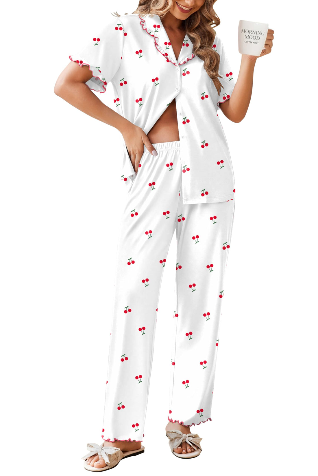 Ekouaer Womens Pajama Sets Short Sleeve Printed PJs Button Down Sleepwear