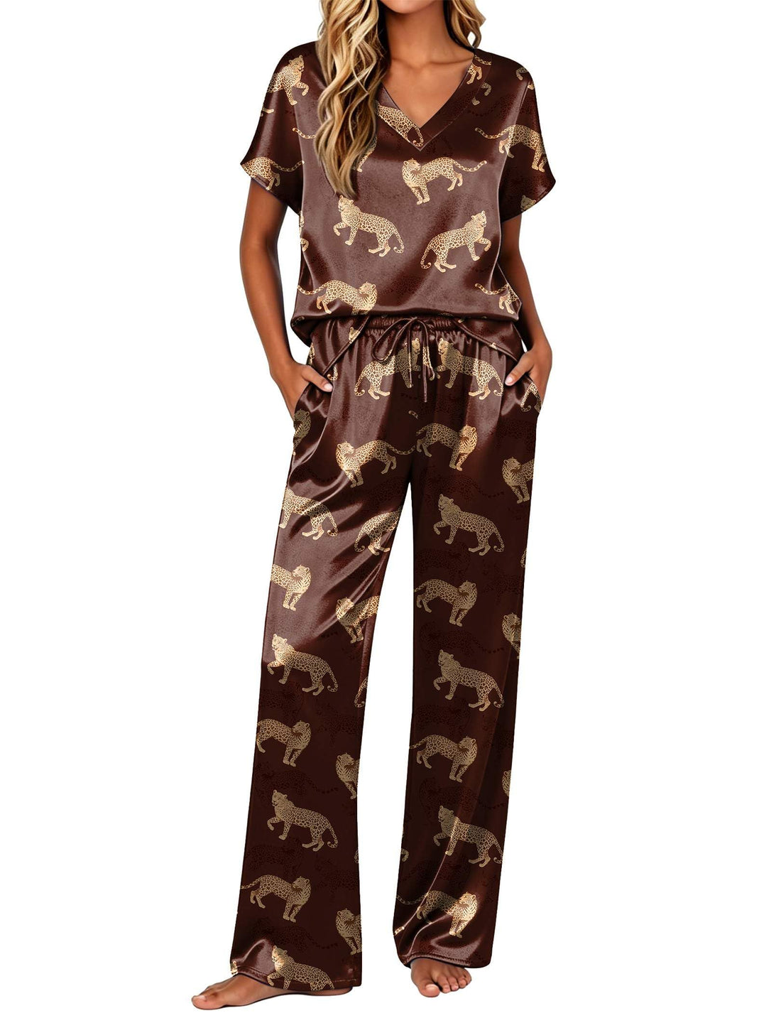 Ekouaer Womens Silk Pajamas Set 2 Piece Satin Pjs Cap Sleeve Loungewear