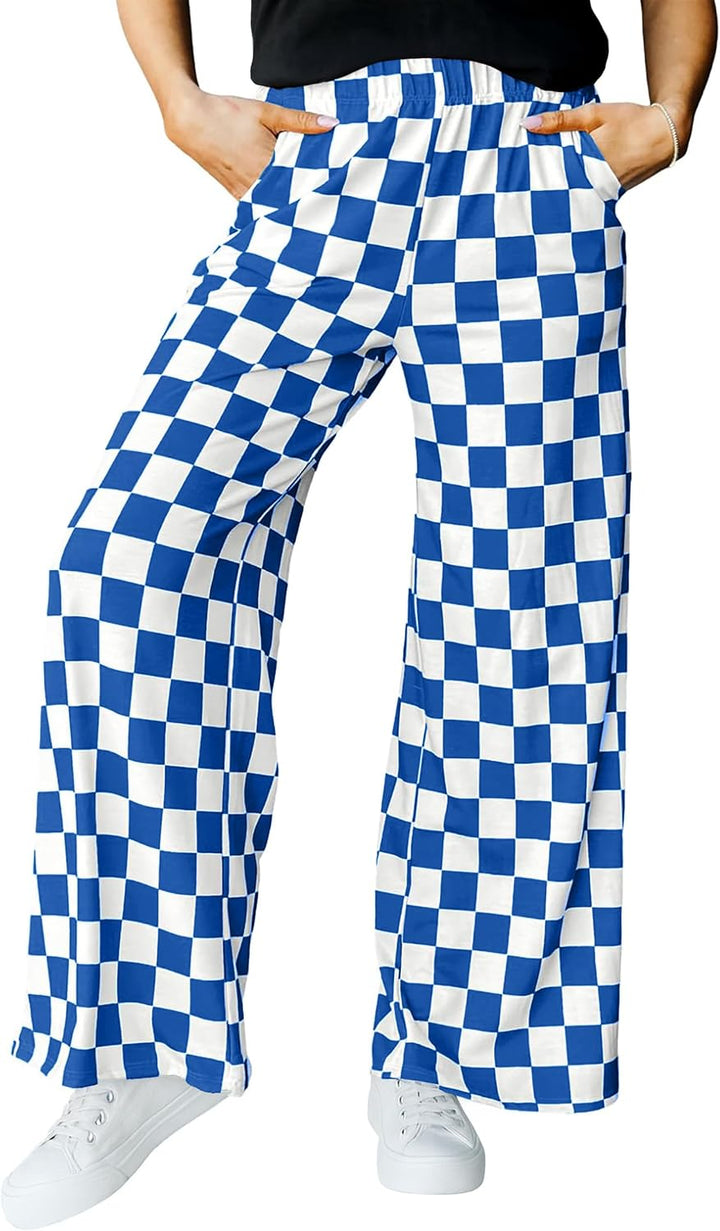 IWOLLENCE Women's Casual Loose Checkered Wide Leg Pants High Waist Straight Lounge Y2K Gingham Trousers