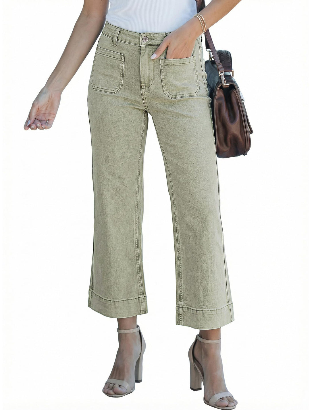 luvamia Wide Leg Jeans for Women Trendy High Waisted Flare Jeans Cropped Denim Pants Stretchy Baggy with Patch Pockets