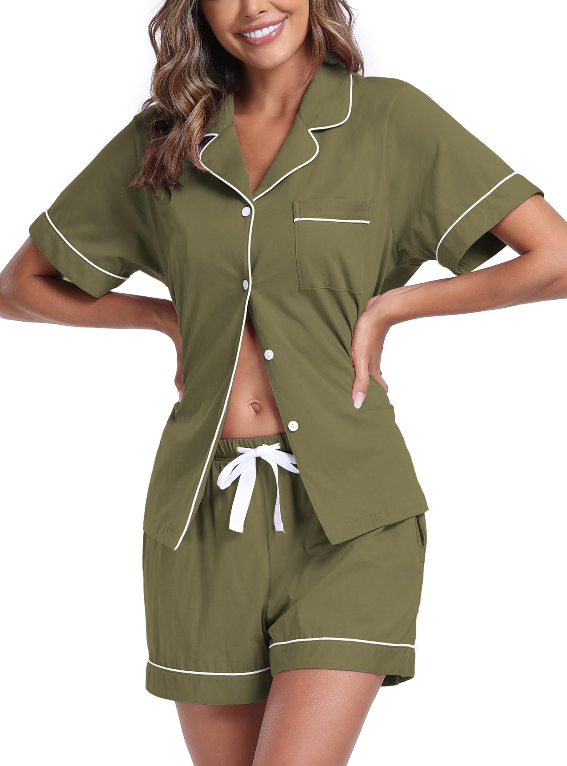 EA'S SECRET Womens Pajamas Set 100% Cotton Soft Short Sleeve Sleepwear Button Down Nightwear Summer Pj Sets S-XXL
