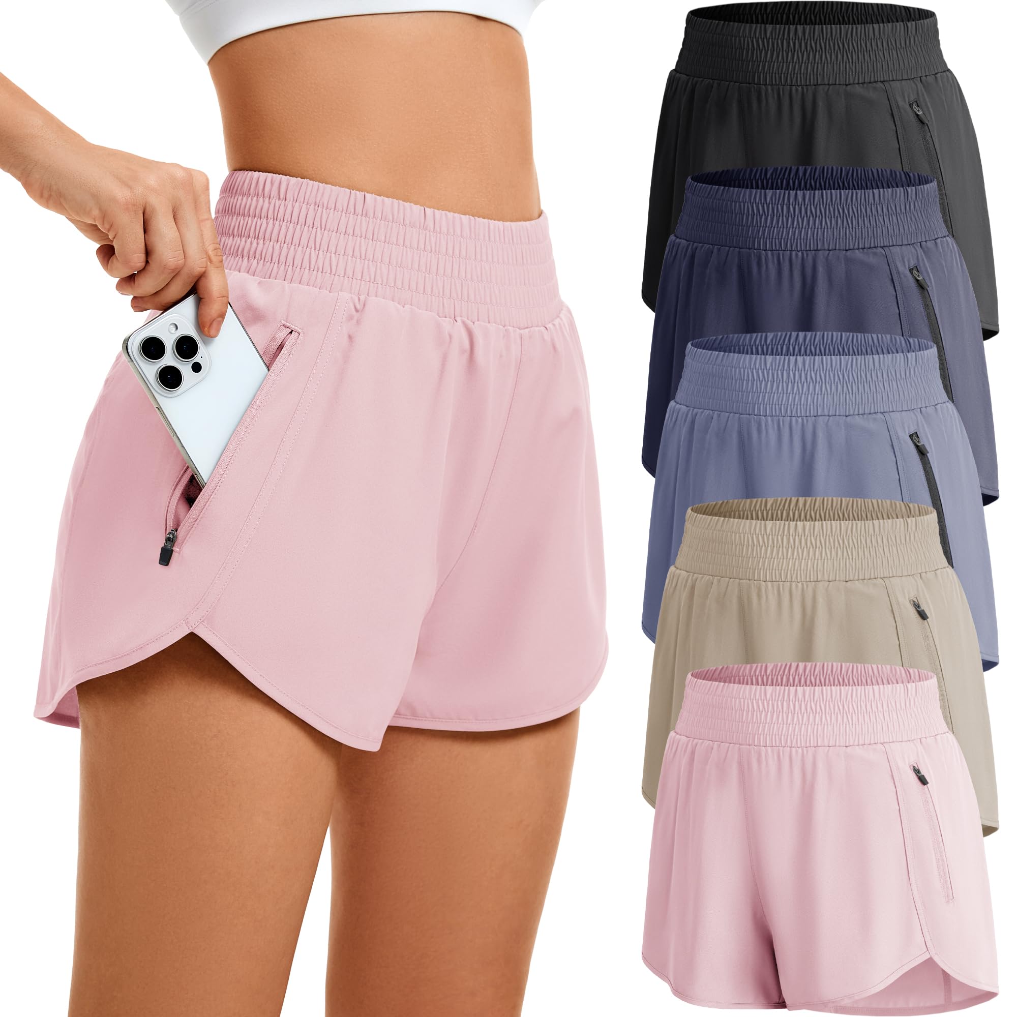 CE' CERDR Women's Athletic Workout Short High Waisted Elastic Running Shorts with Pockets for Gym Casual