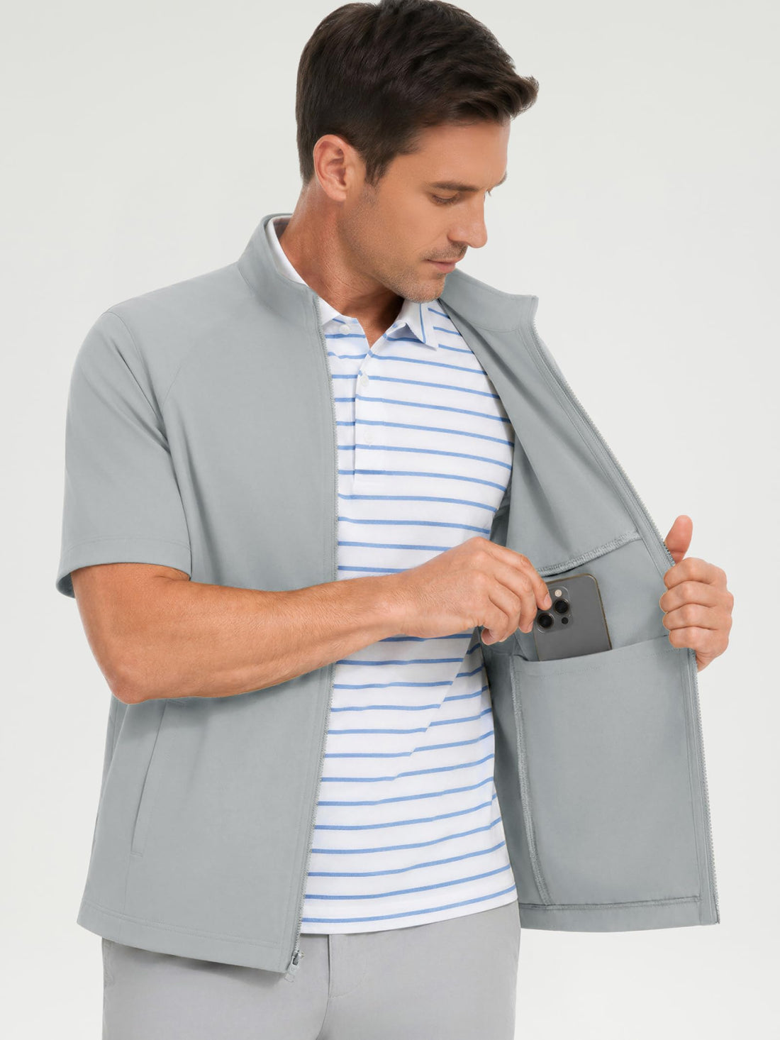 M MAELREG Short Sleeve Golf Jackets for Men with Full Zipper Lightweight UPF50+ Hiking Vests For Men with Button Pockets
