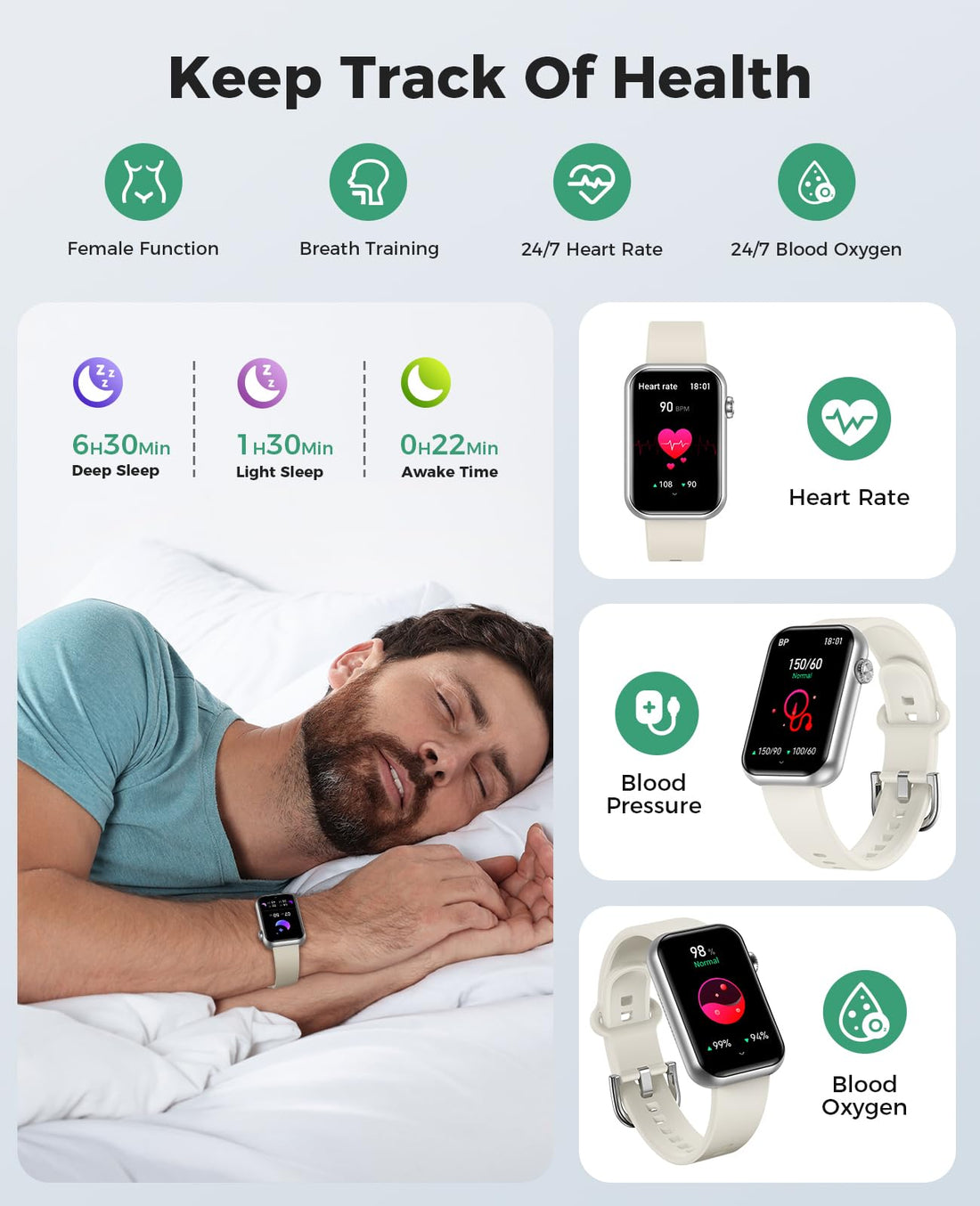 Smart Watch Fitness Tracker, Bluetooth Call, 24/7 Health Monitor for Women
