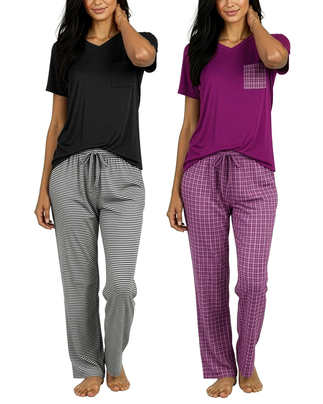 2 Pack Women's Pajama Sets Short Sleeve Sleepwear Comfy Cute Loungewear PJ
