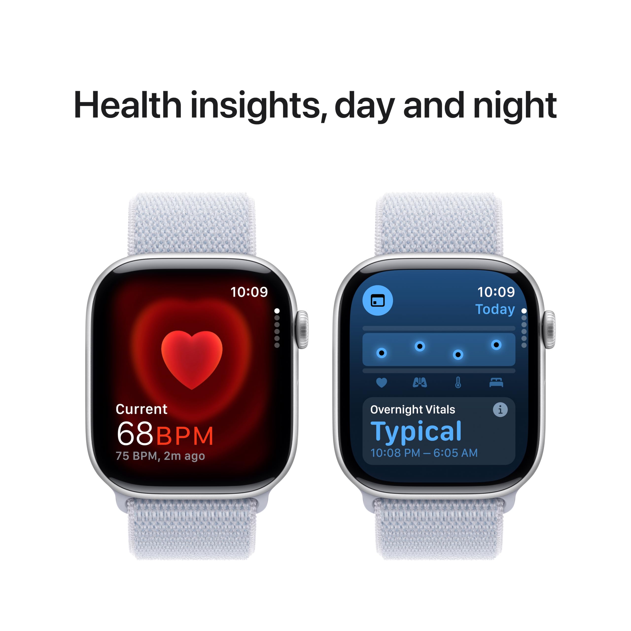 Apple Watch Series 10 [GPS 42mm case] Smartwatch with Silver Aluminum Case with Blue Cloud Sport Loop. Fitness Tracker, ECG App, Always-On Retina Display, Carbon Neutral