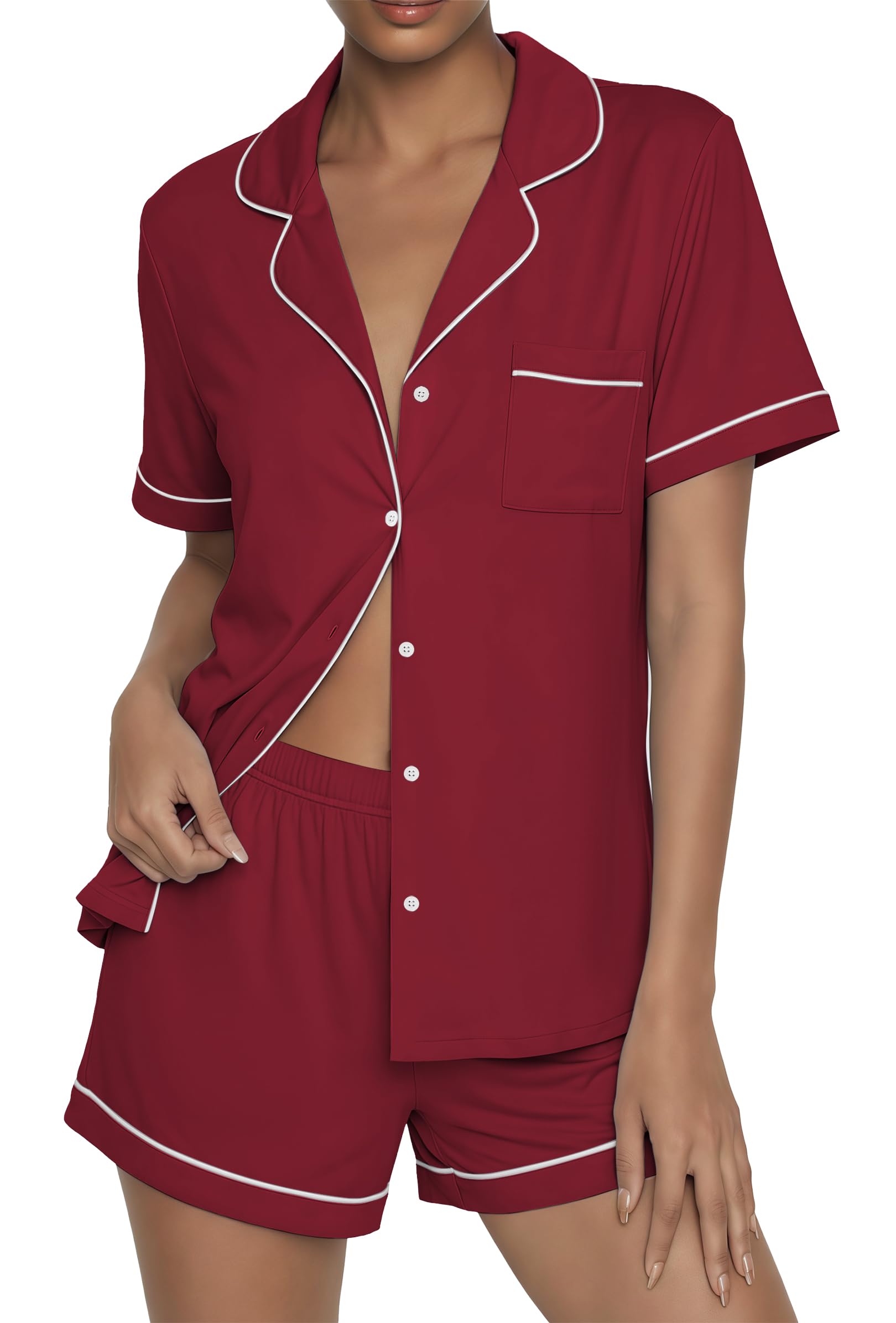 Ekouaer Womens Pajama Sets Button Up Pjs 2 Piece Short Sleeve Sleepwear