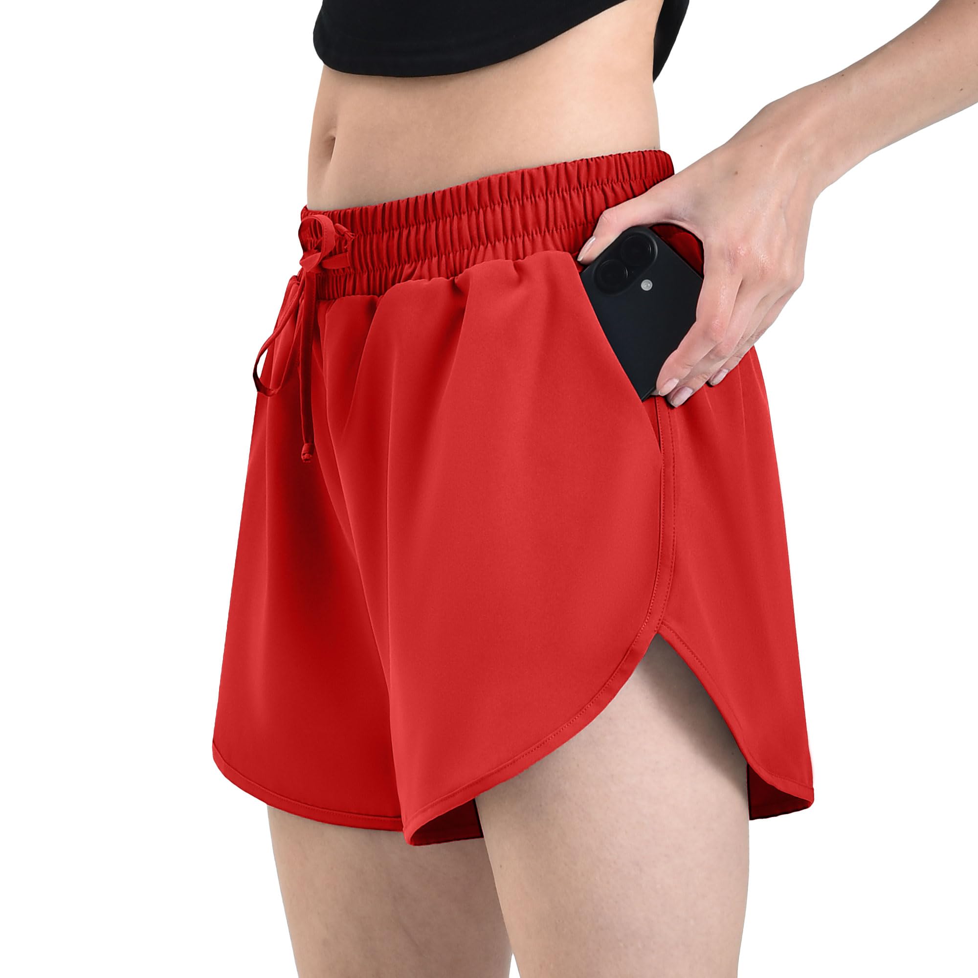 Leafigure 2Pack Running Shorts for Women- Athletic High Waisted Quick Dry Shorts with Pockets for Gym Workout