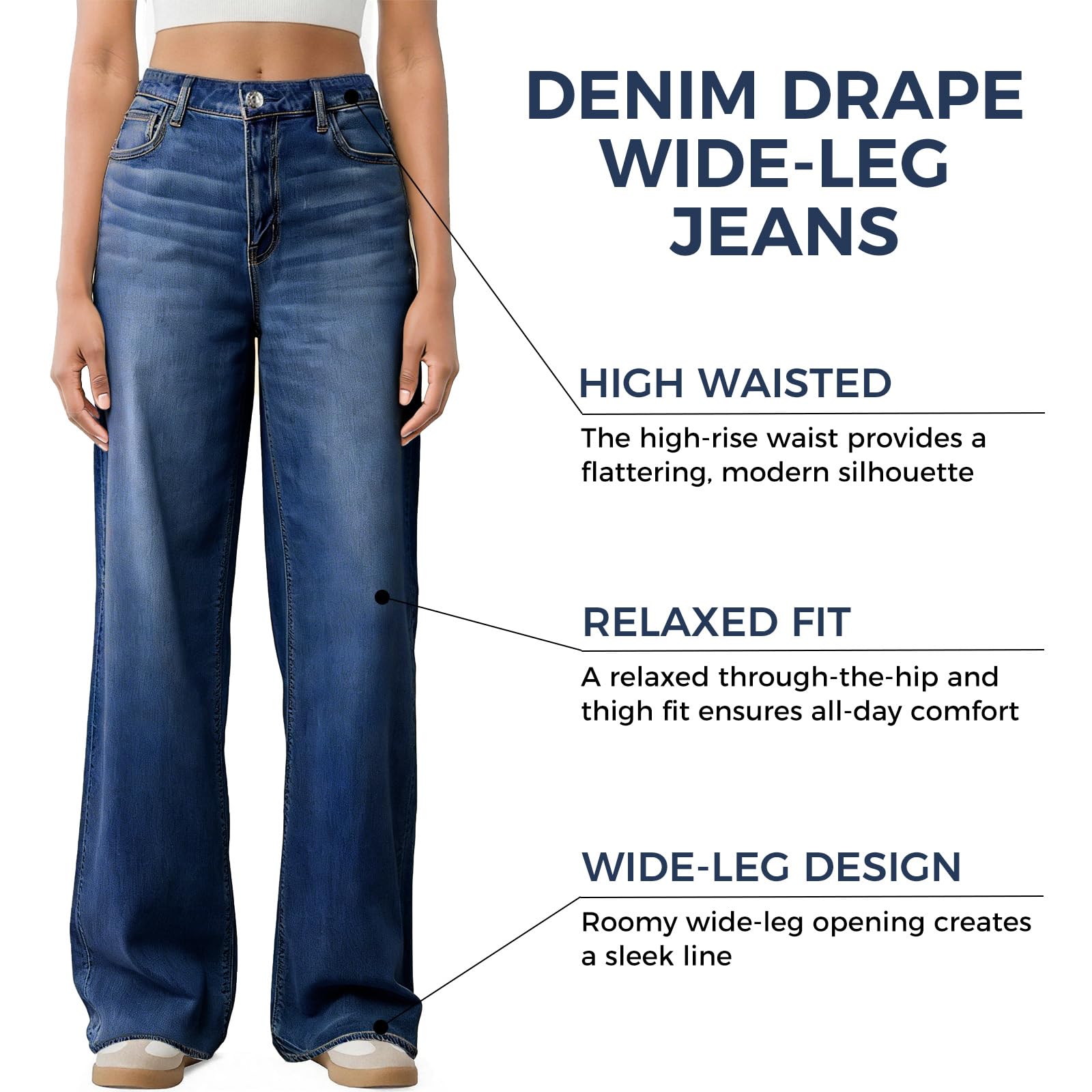 Women's Wide Leg Jeans High Waisted Baggy Straight Leg Loose Stretchy Casual Denim Pants