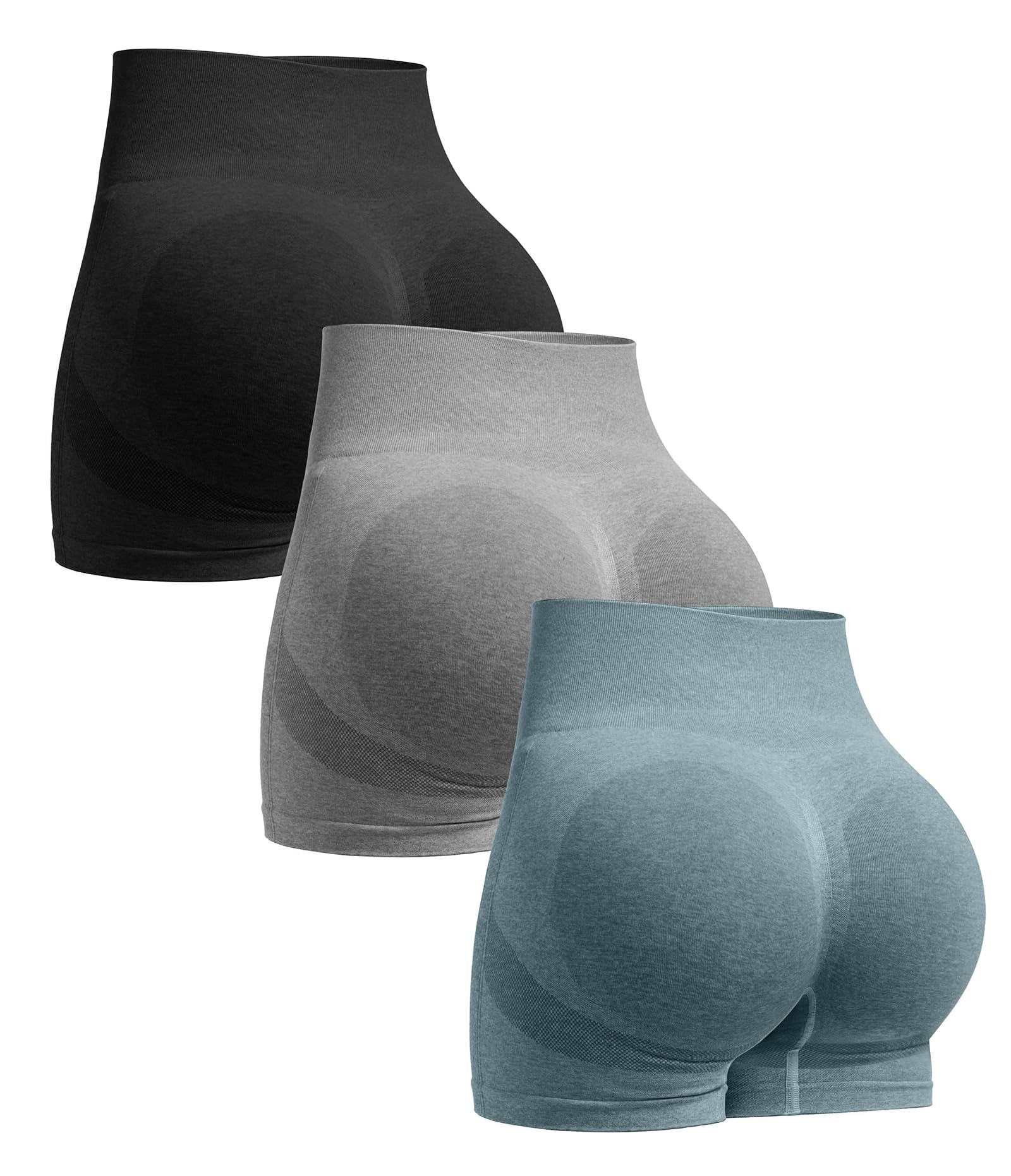 OVESPORT 3 Piece Workout Shorts for Women Seamless Scrunch Butt Lifting High Waisted Yoga Gym Booty Running Short Pants