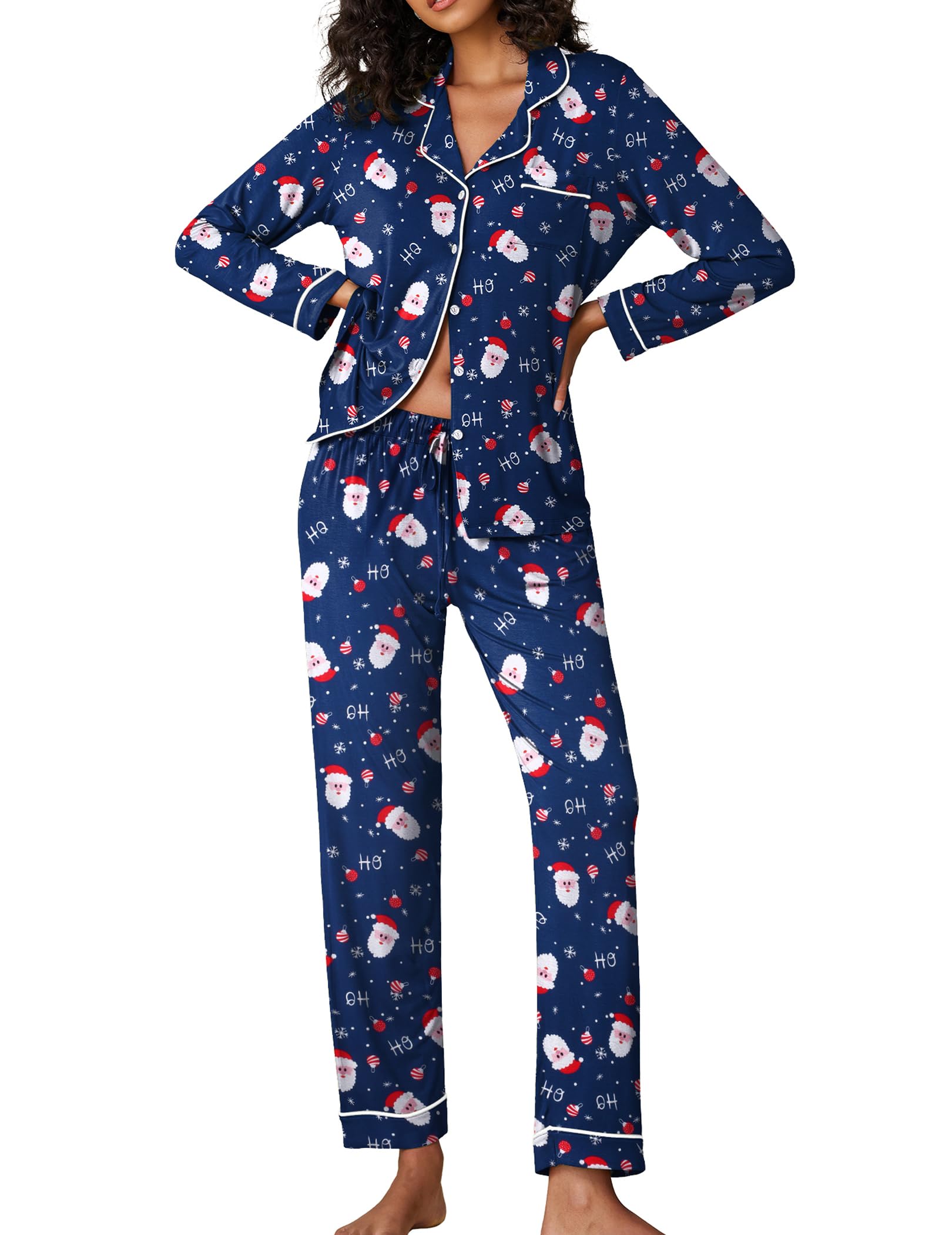 Ekouaer Women's Classic Long Sleeve Button Down Pajama Set