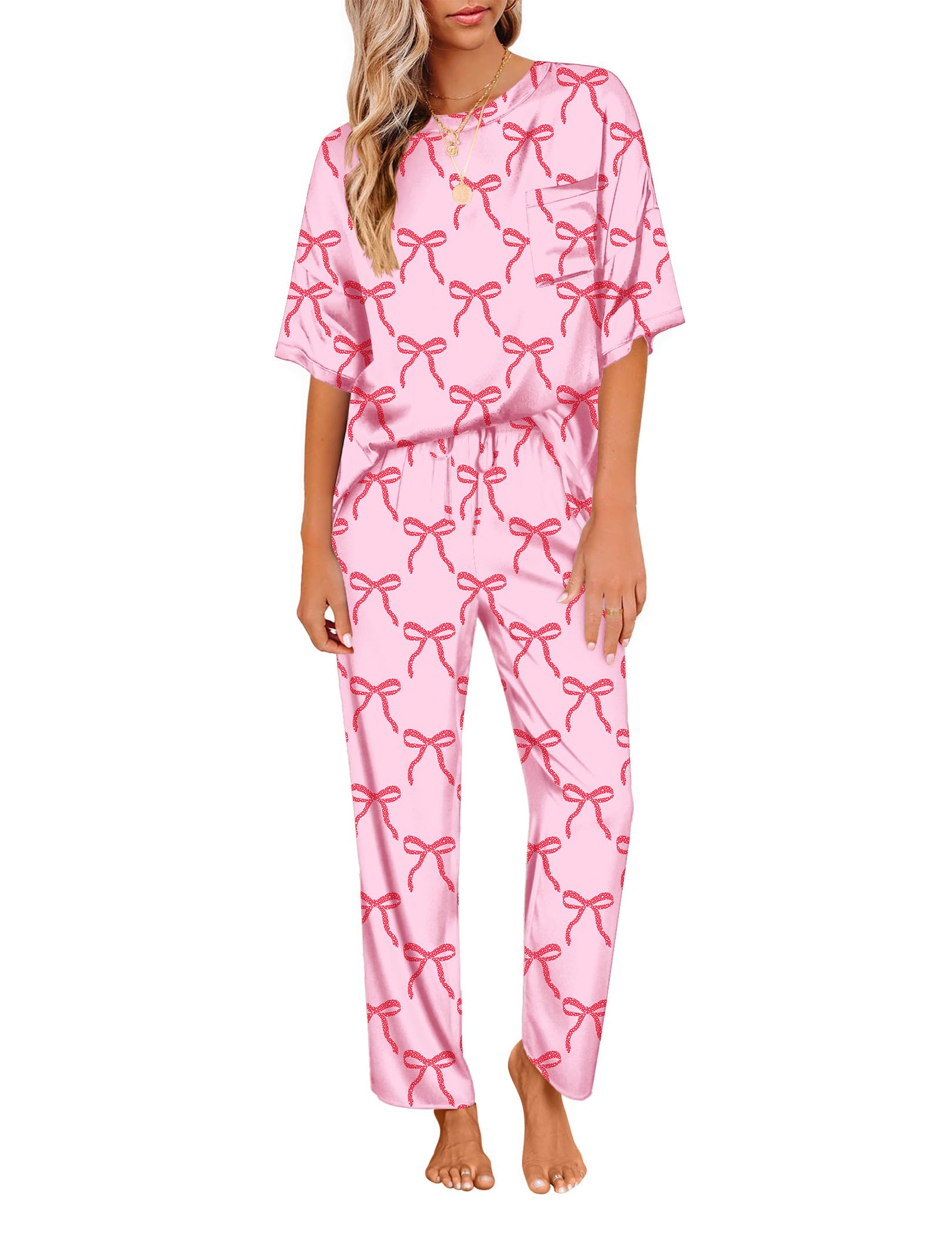 Ekouaer Pajamas for Women Set Silky Satin 2 Piece Lounge Sets with Pockets