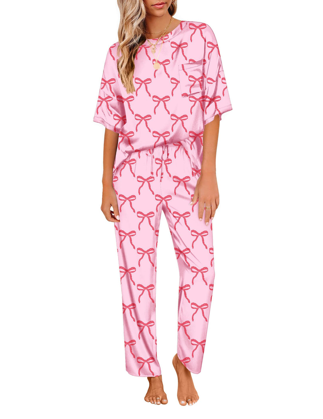 Ekouaer Pajamas for Women Set Silky Satin 2 Piece Lounge Sets with Pockets