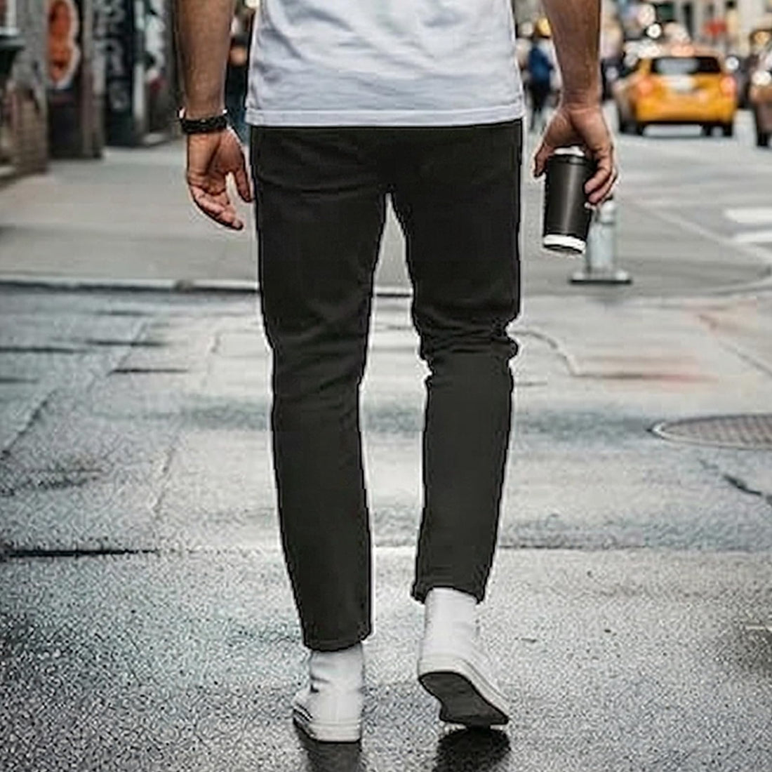 Fleece Lined Jeans Men Winter Stretch Denim Warm Pants Loose Casual Jeans
