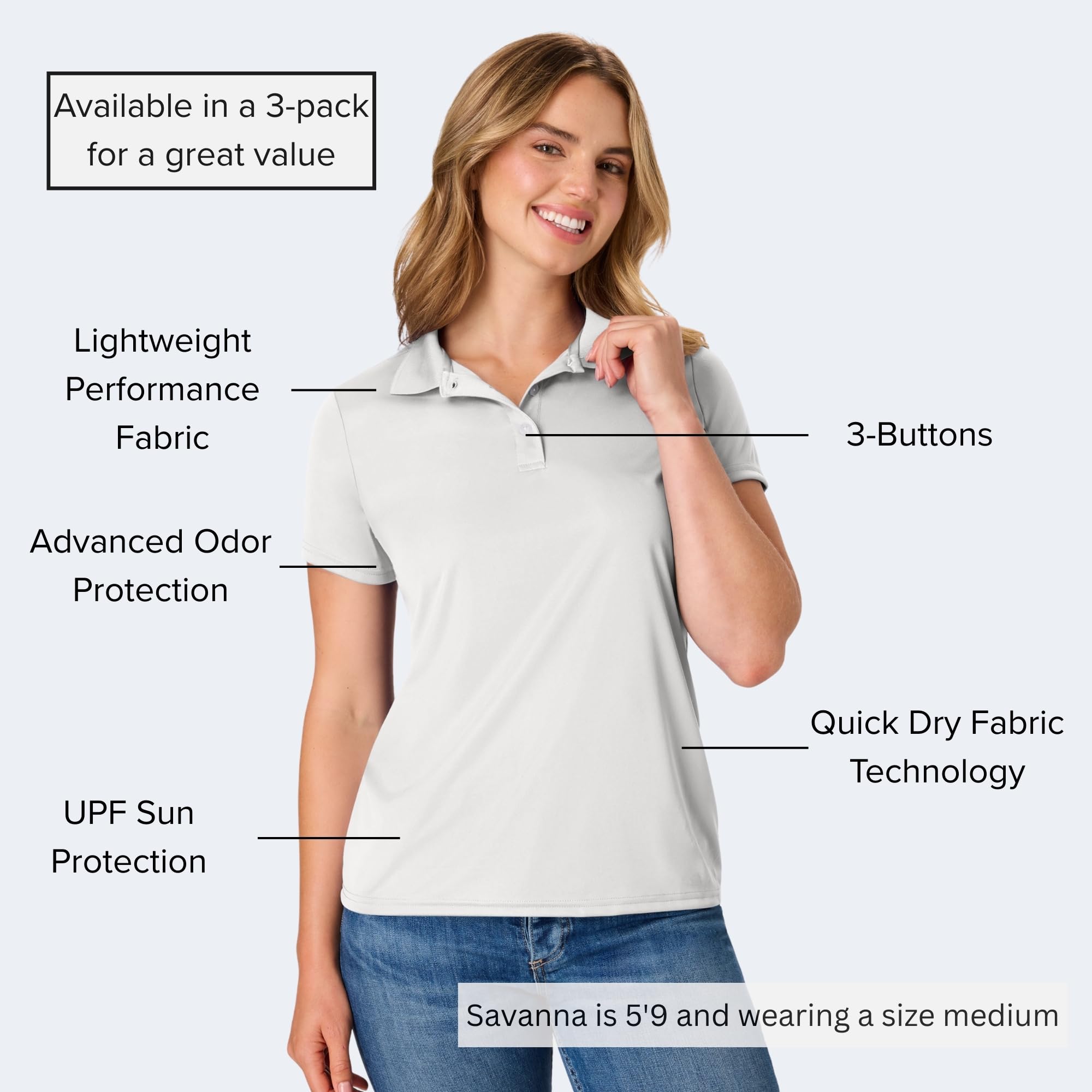 Hanes womens Performance Polo, Single or 3-Pack, Sport Cool DRI Moisture-Wicking Polo Shirt, 40+ UPF Protection