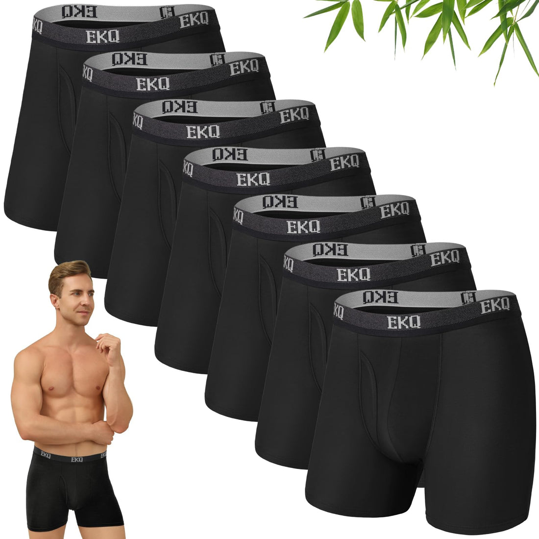 Mens Underwear Breathable Boxer Briefs 7 Pack Bamboo Rayon Boxers for Men Soft Stretchy Men's Underwear with Fly