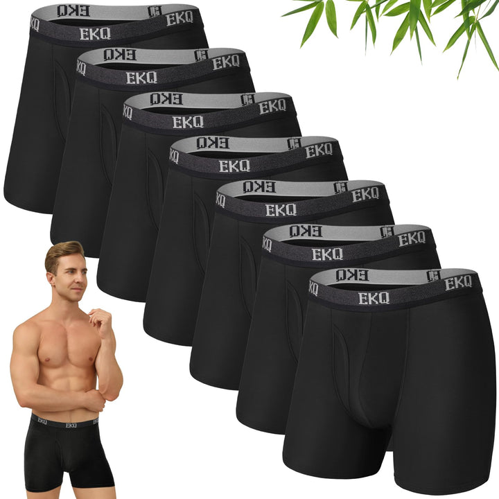 Mens Underwear Breathable Boxer Briefs 7 Pack Bamboo Rayon Boxers for Men Soft Stretchy Men's Underwear with Fly