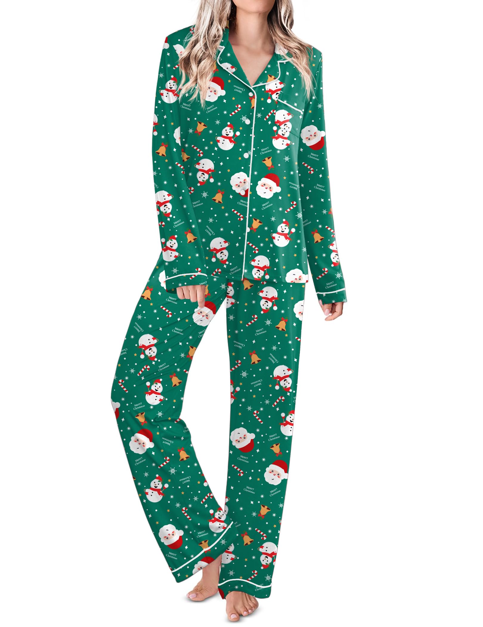 Ekouaer Womens Pajamas Set Classic Sleepwear Long Sleeve Button Up Pjs Sets