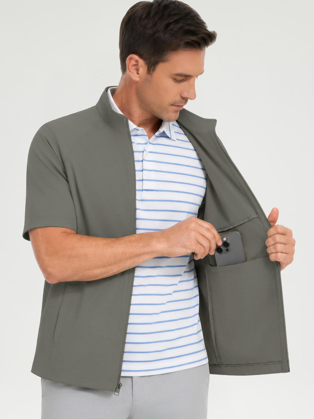 M MAELREG Short Sleeve Golf Jackets for Men with Full Zipper Lightweight UPF50+ Hiking Vests For Men with Button Pockets