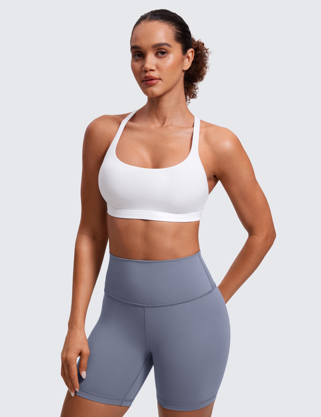 CRZ YOGA Naked Feeling Cross Back Sports Bras | Light Support, Removable Pads, Yoga, Sleek, Strappy, Scoop Neck, for Women