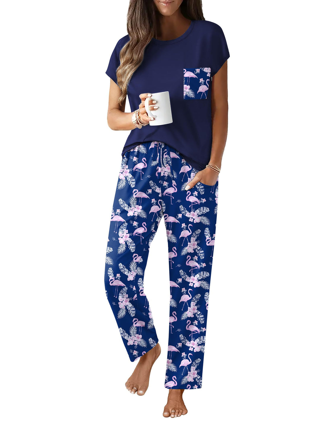 Ekouaer Womens Pajama Sets 2 Pcs Short Sleeve Lounge Set with Pockets