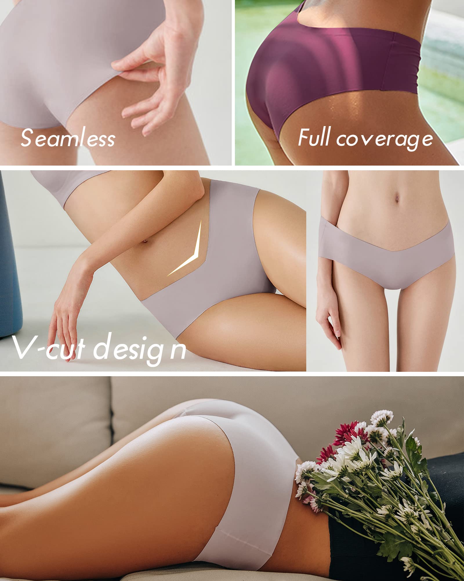 Women’s Seamless Bikini Panties Soft Stretch Invisibles Briefs No Show Hipster Underwear cheeky 9 pack XS-L