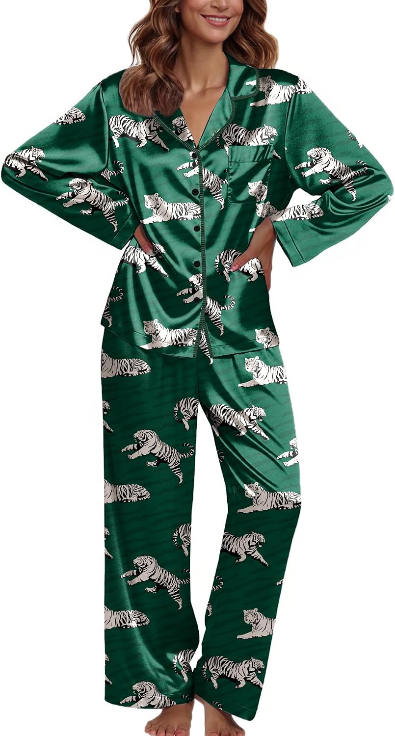 Ekouaer Pajamas For Women Silk Pjs Long Sleeve Button Down Lounge Sets