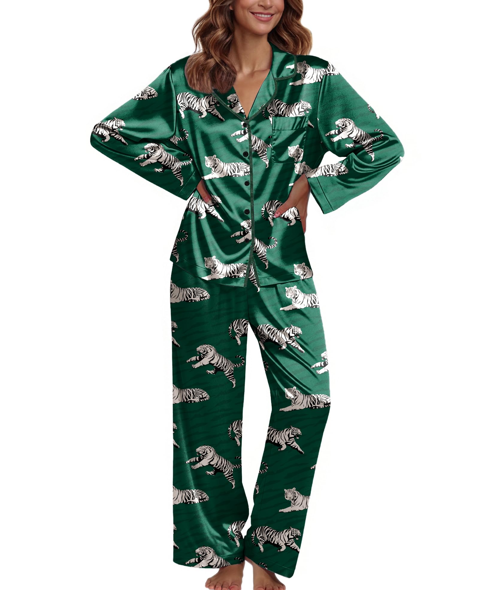 Ekouaer Pajamas For Women Silk Pjs Long Sleeve Button Down Lounge Sets