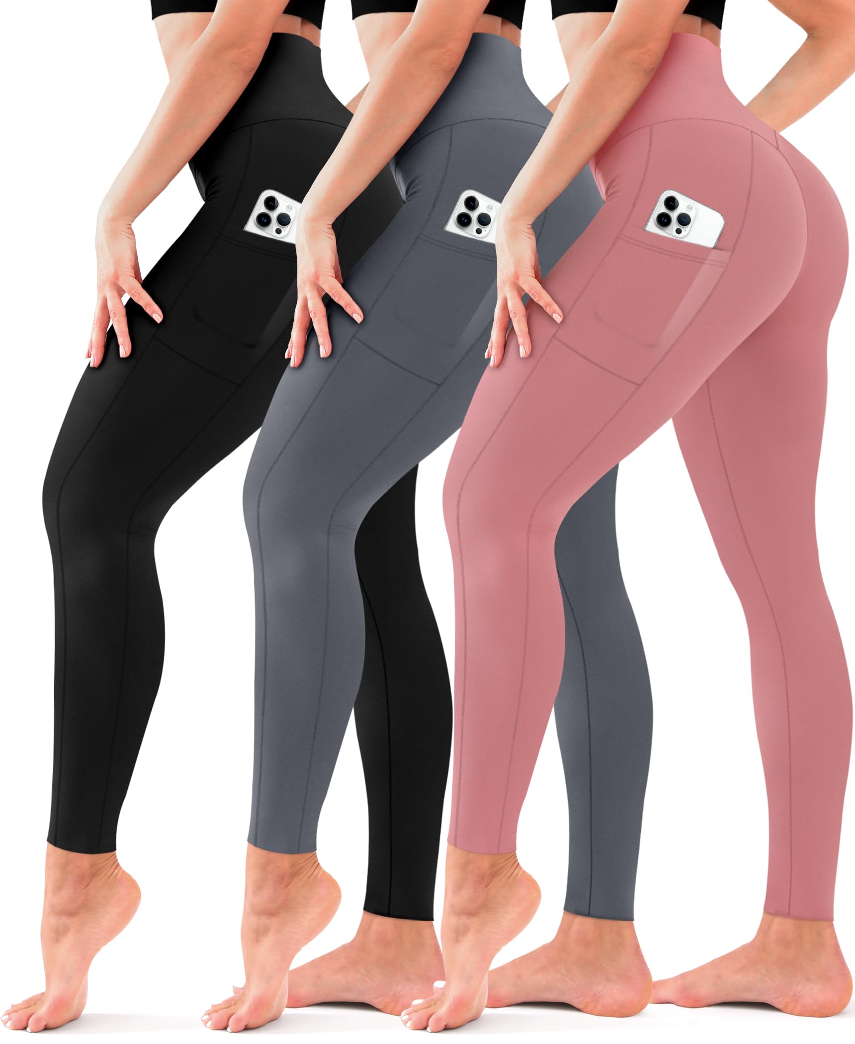 3 Pack Leggings for Women-No See-Through High Waisted Tummy Control Yoga Pants Workout Running Legging