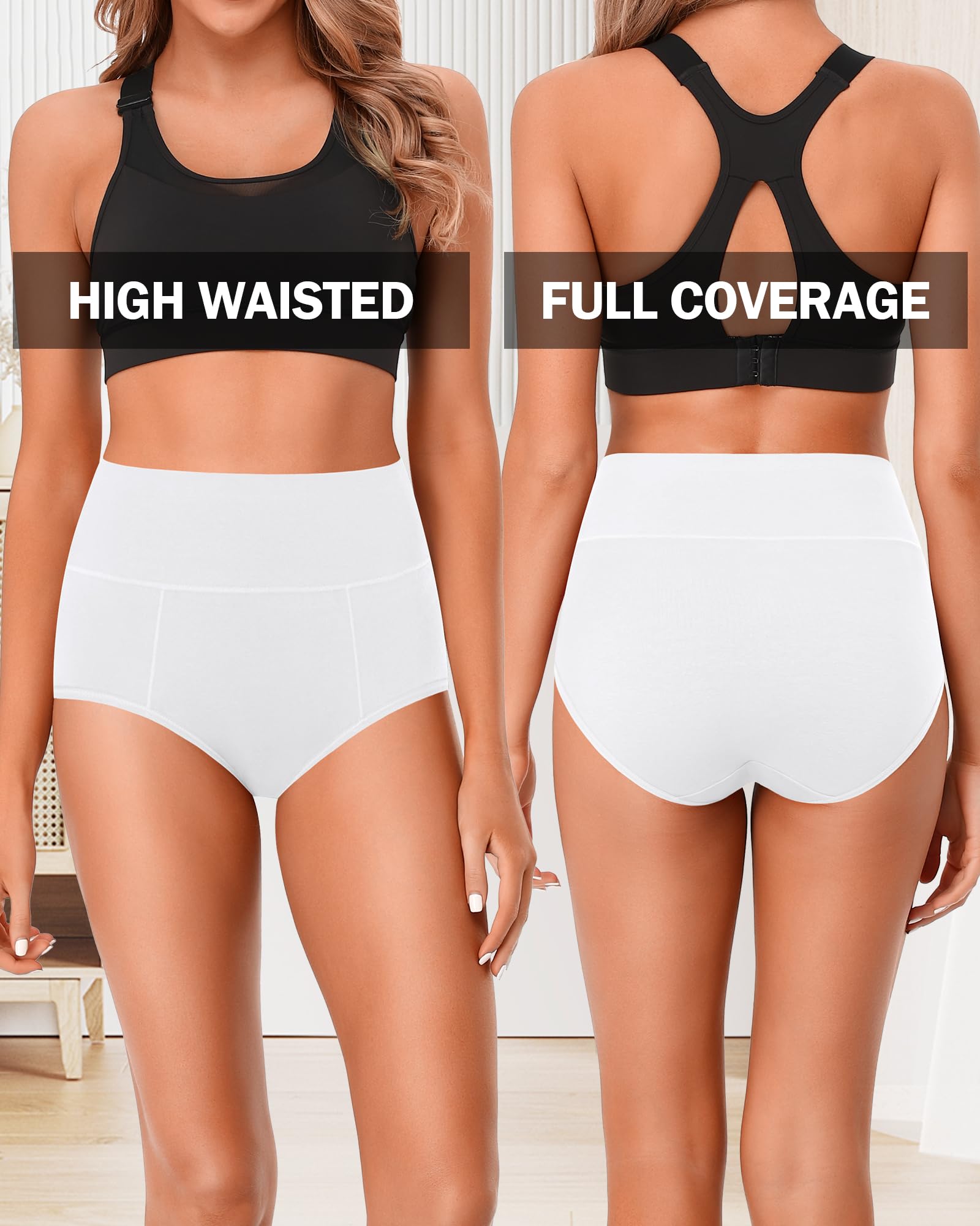 ASIMOON Tummy Control High Waisted Underwear for Women Cotton Plus Size Full Coverage Panties Ladies Briefs