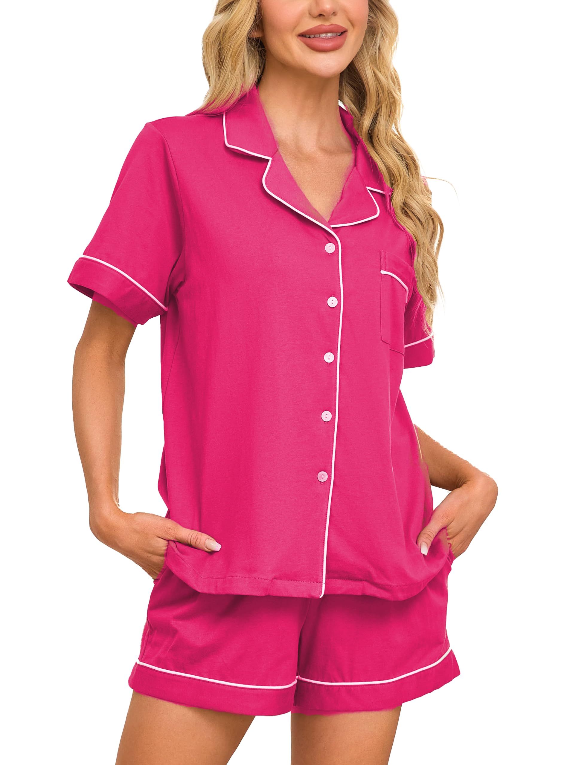 EA'S SECRET Womens Pajamas Set 100% Cotton Soft Short Sleeve Sleepwear Button Down Nightwear Summer Pj Sets S-XXL