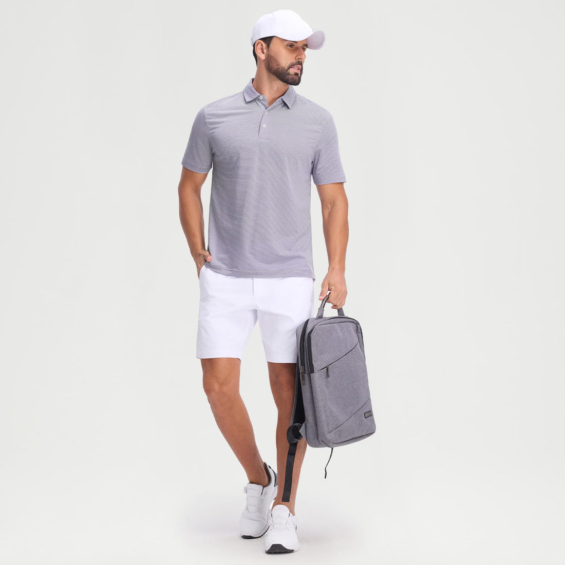 M MAELREG Men's Jacquard Stripe Golf Shirts Quick Dry Performance Short Sleeve Moisture Wicking Polo Shirt for Men