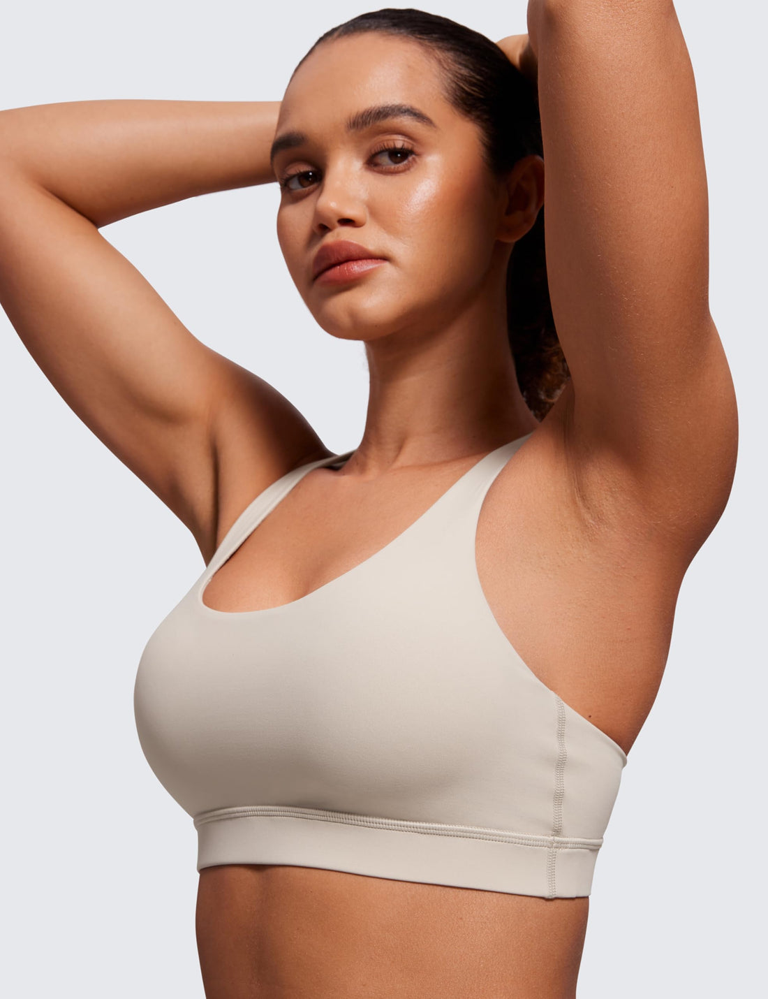 CRZ YOGA Naked Feeling Strappy Sports Bras | Medium Support, Removable Pads, Yoga, Sleek, Scoop Neck, for Women