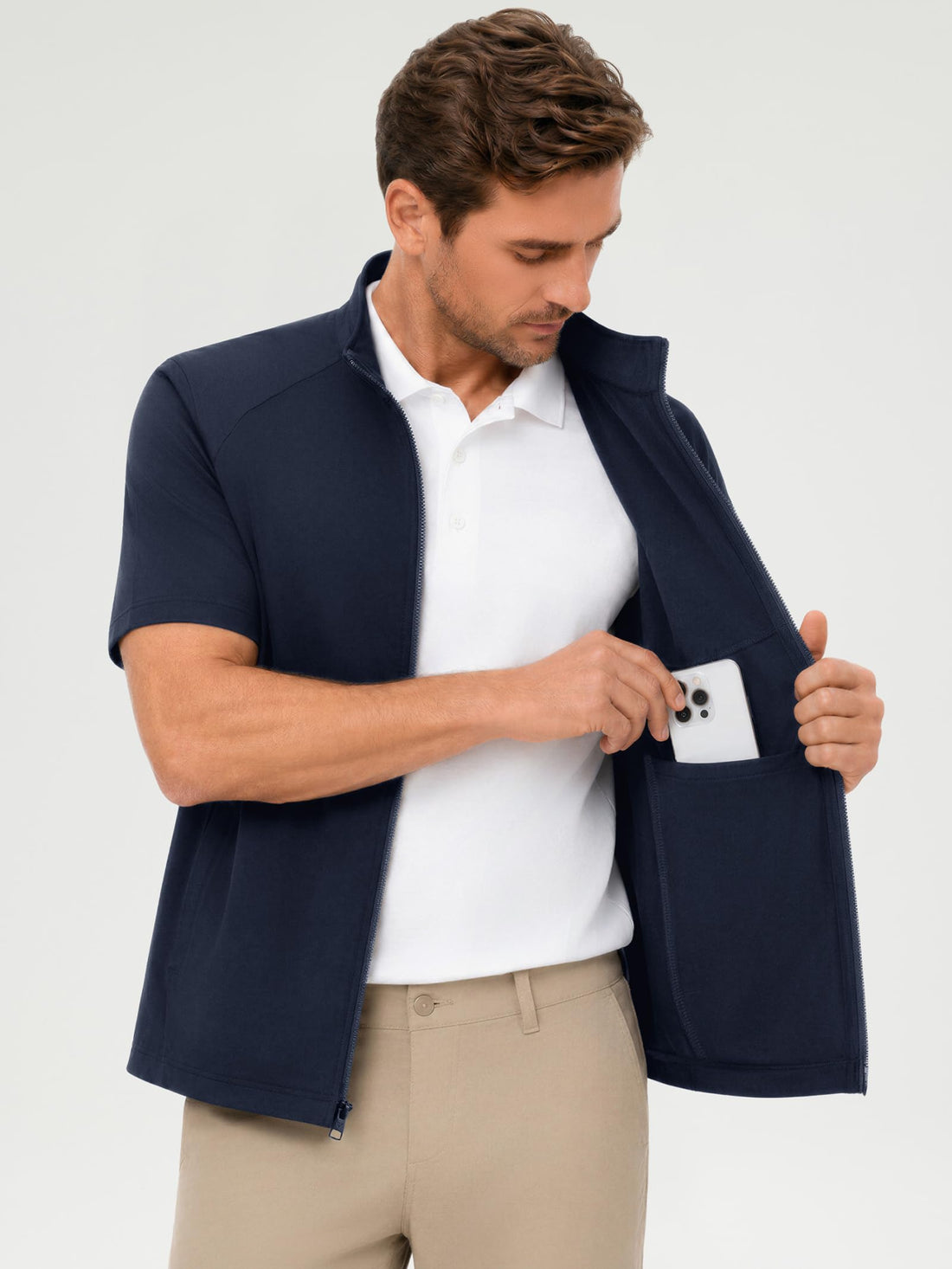 M MAELREG Short Sleeve Golf Jackets for Men with Full Zipper Lightweight UPF50+ Hiking Vests For Men with Button Pockets