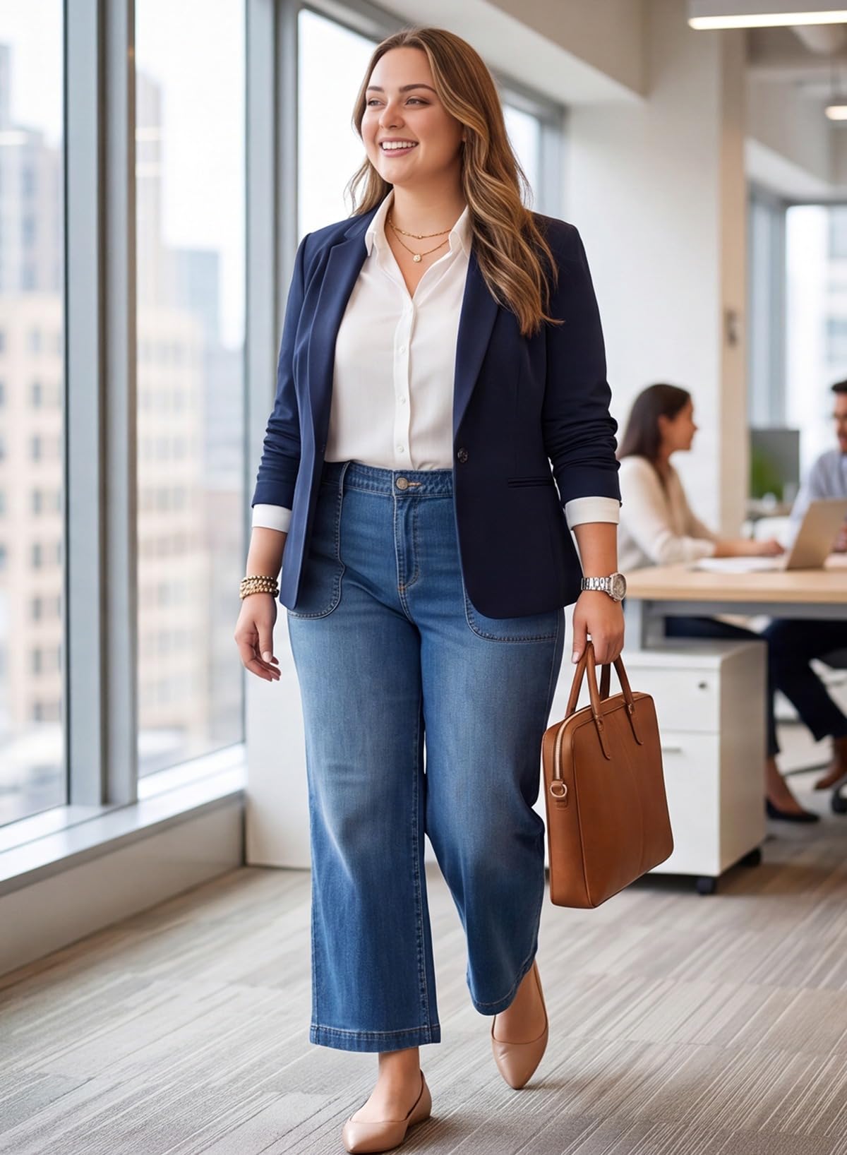 Eytino Plus Size Wide Leg Jeans for Women Elastic High Waisted Stretchy Relaxed Fit Denim Pants with Pockets(1X-5X)