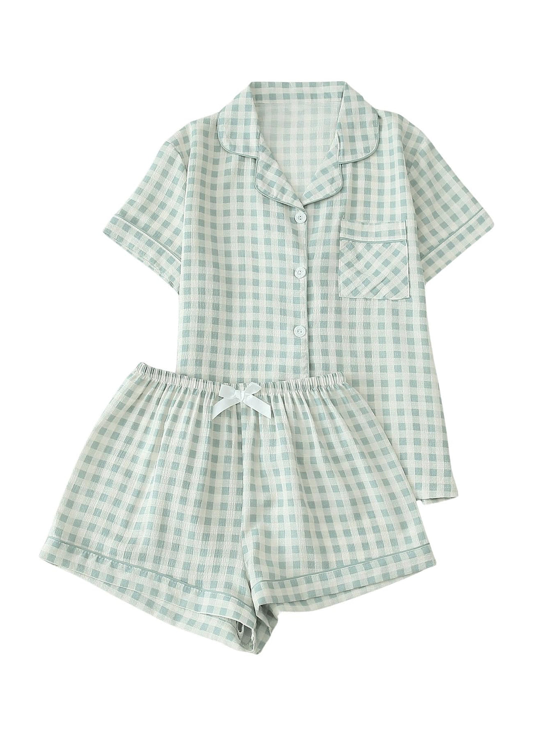 Verdusa Pajamas Sets 2 Piece Gingham Cute Button Down Shirts with Shorts