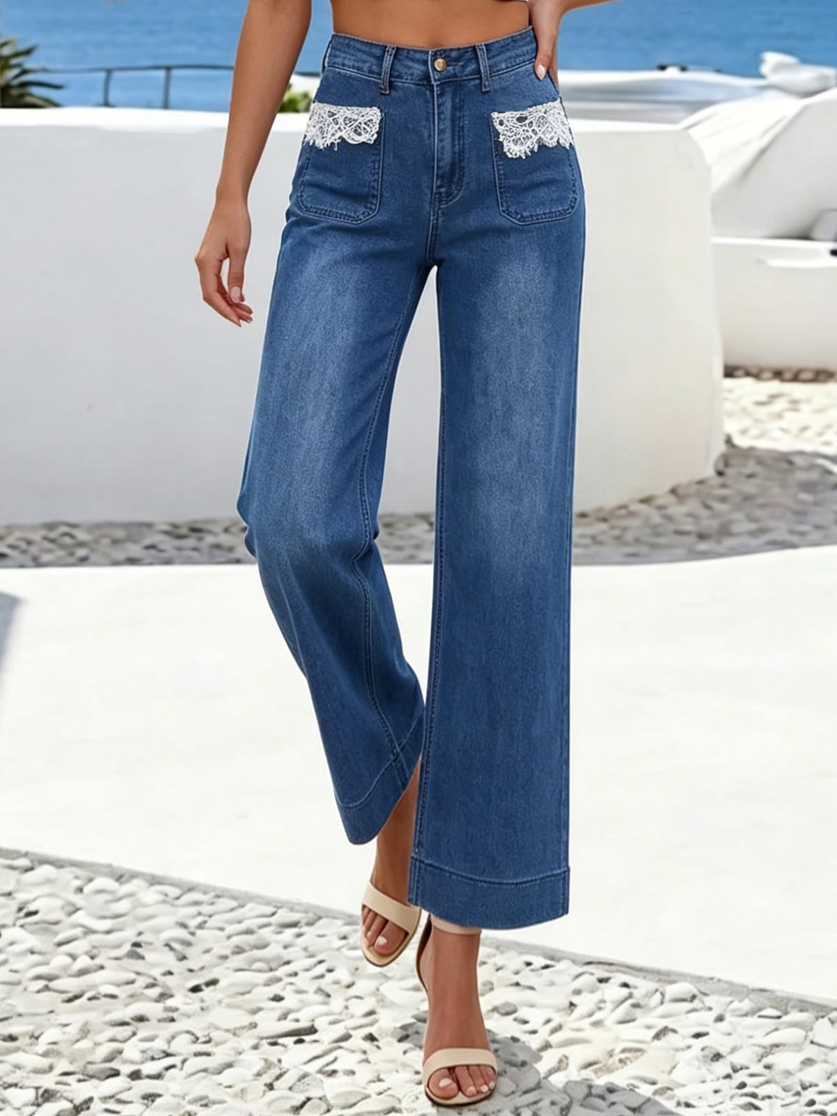 Women's Wide Leg Jeans High Waisted Stretchy Straight Leg Jeans Loose Trendy Denim Pants with Pocket